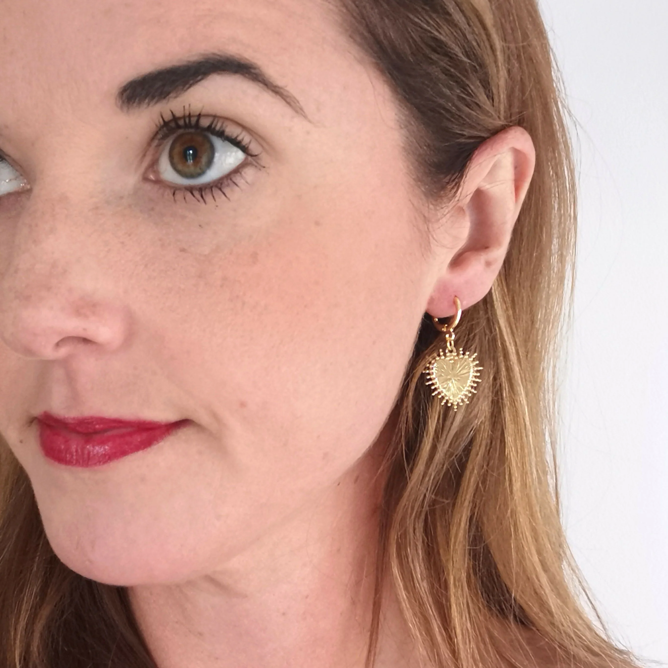 Ornate Heart Gold Plated Earrings on a Lever Back Huggie - Image 3