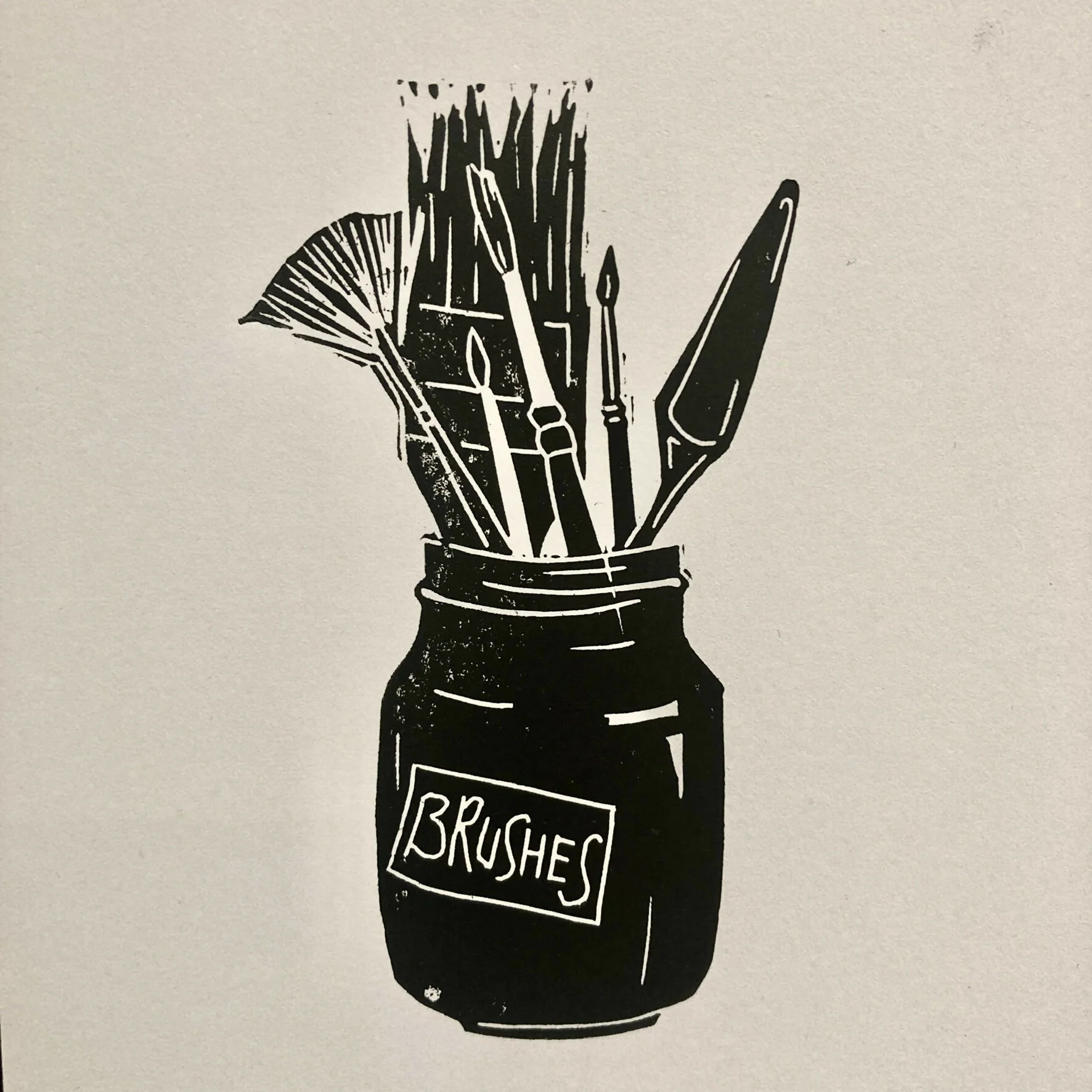 Paint Brushes - 5x7 Hand Carved Lino Print On Card - Image 3