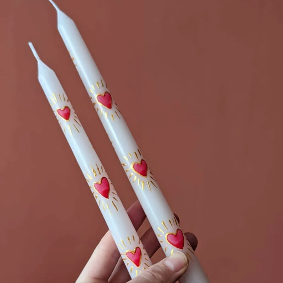 Hand Painted Heart Taper Candle
