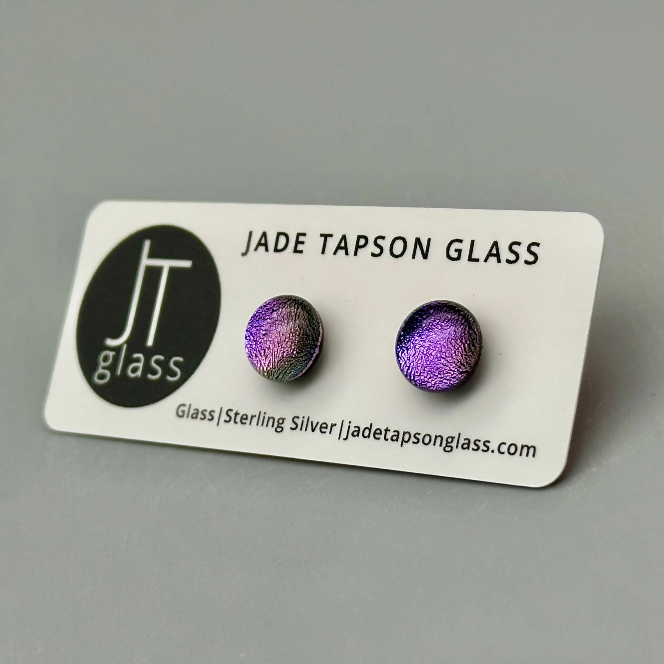Pale Purple Dichroic Fused Glass Sterling Silver Stud Earrings - Handmade by Jade Tapson Glass. - Image 2