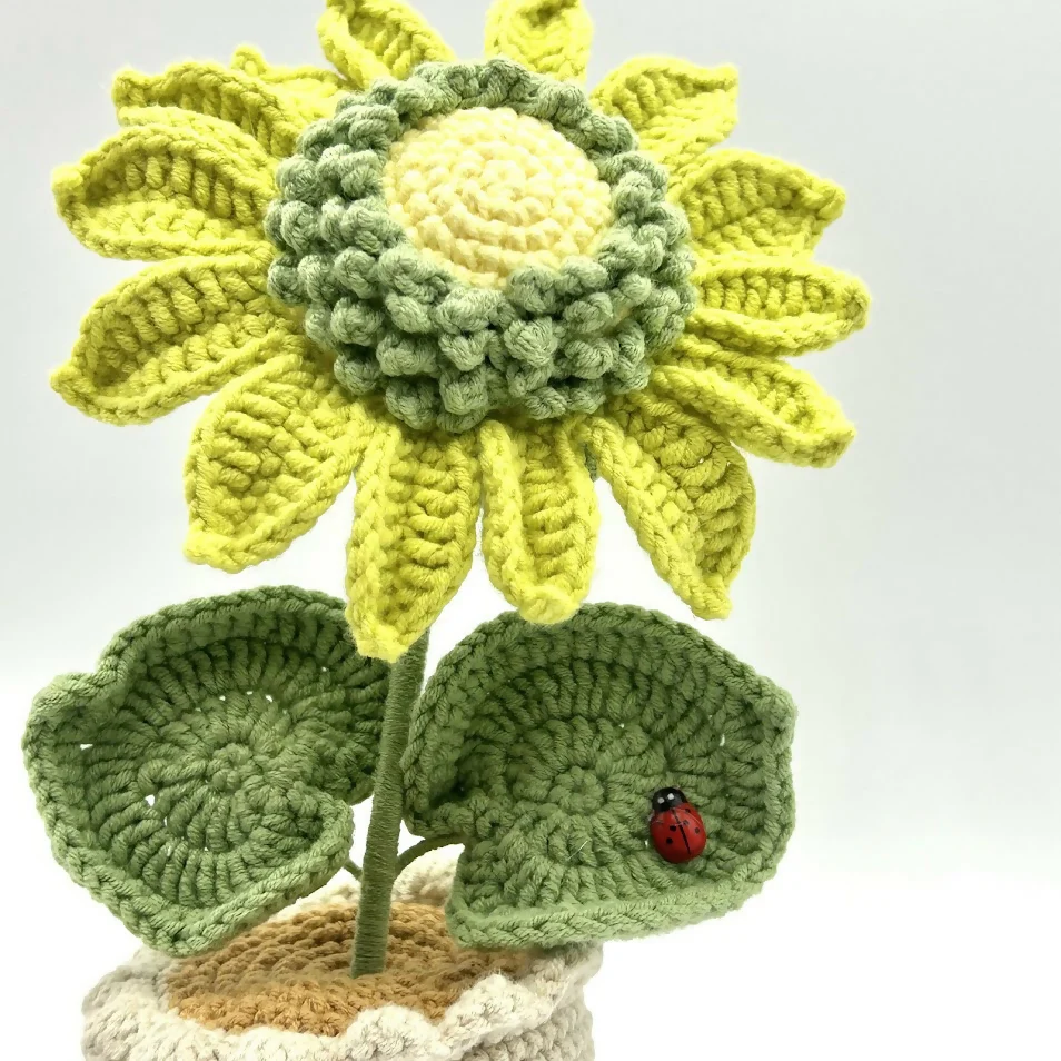 Pastel Coloured Crochet Sunflower in Scallop Trimmed Pot - Image 2