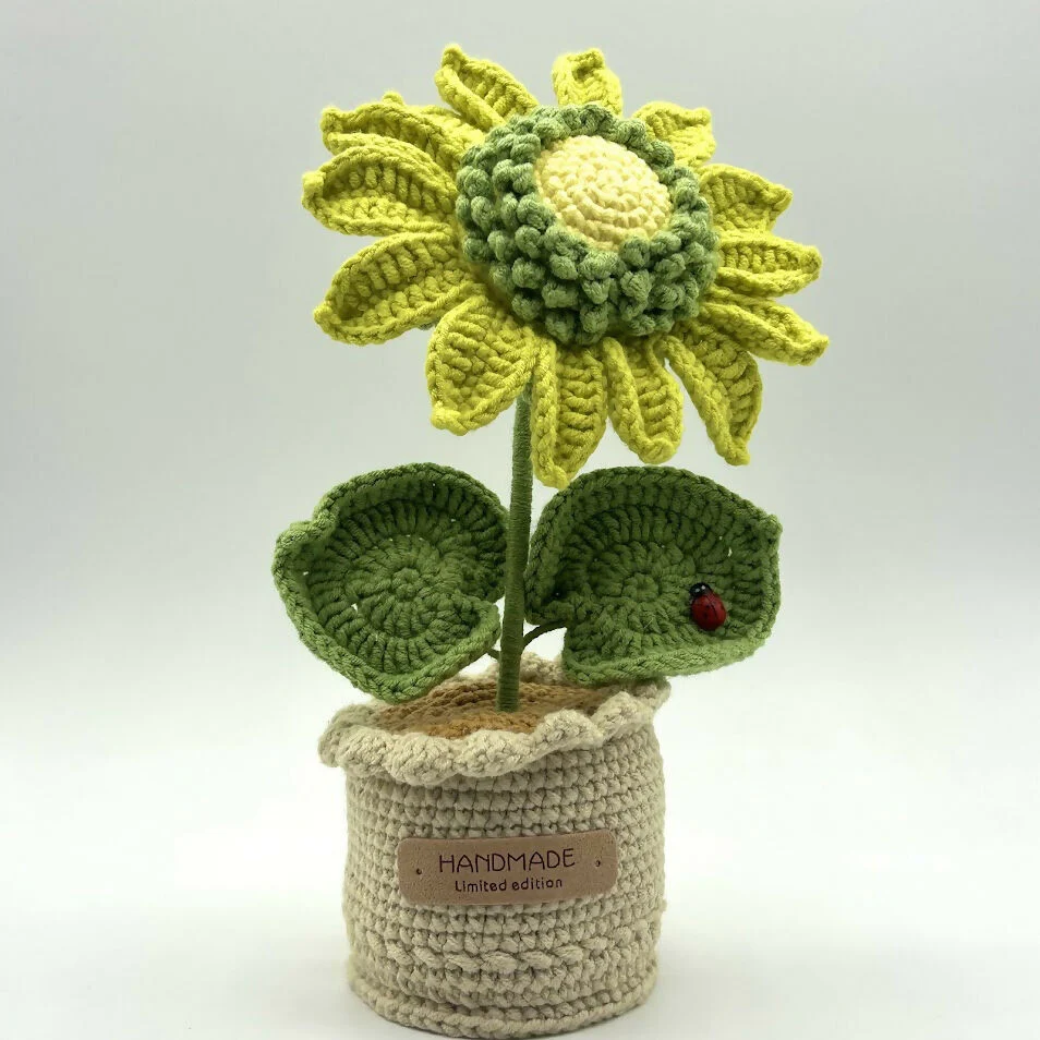 Pastel Coloured Crochet Sunflower in Scallop Trimmed Pot - Image 3