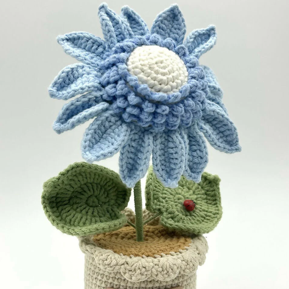 Pastel Coloured Crochet Sunflower in Scallop Trimmed Pot - Image 4