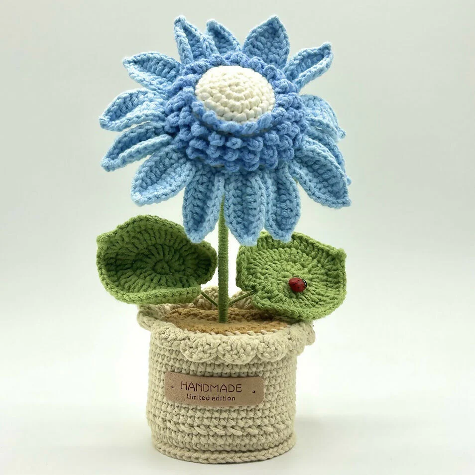 Pastel Coloured Crochet Sunflower in Scallop Trimmed Pot - Image 5