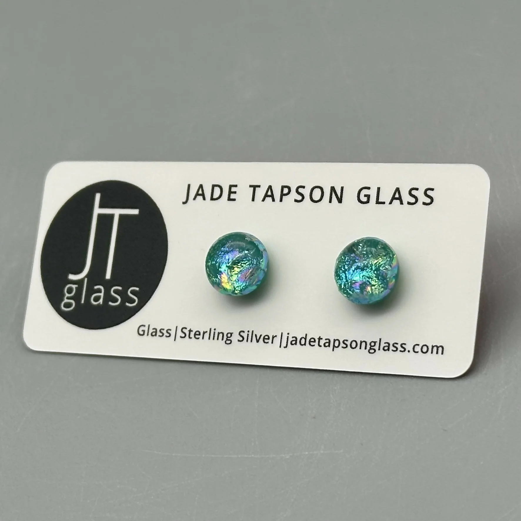 Pastel Dichroic Fused Glass Sterling Silver Stud Earrings - Handmade by Jade Tapson Glass.