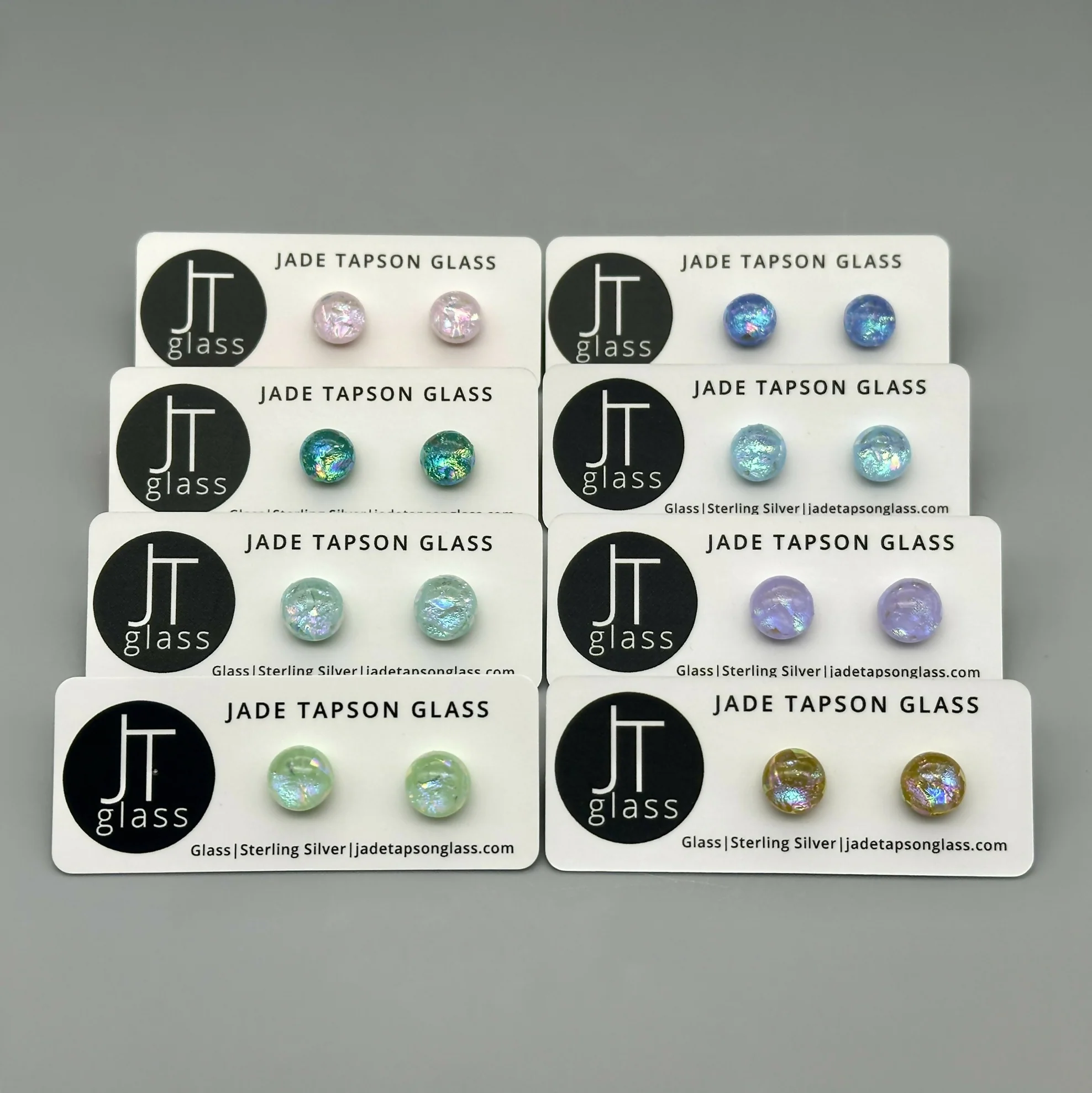 Pastel Dichroic Fused Glass Sterling Silver Stud Earrings - Handmade by Jade Tapson Glass. - Image 2