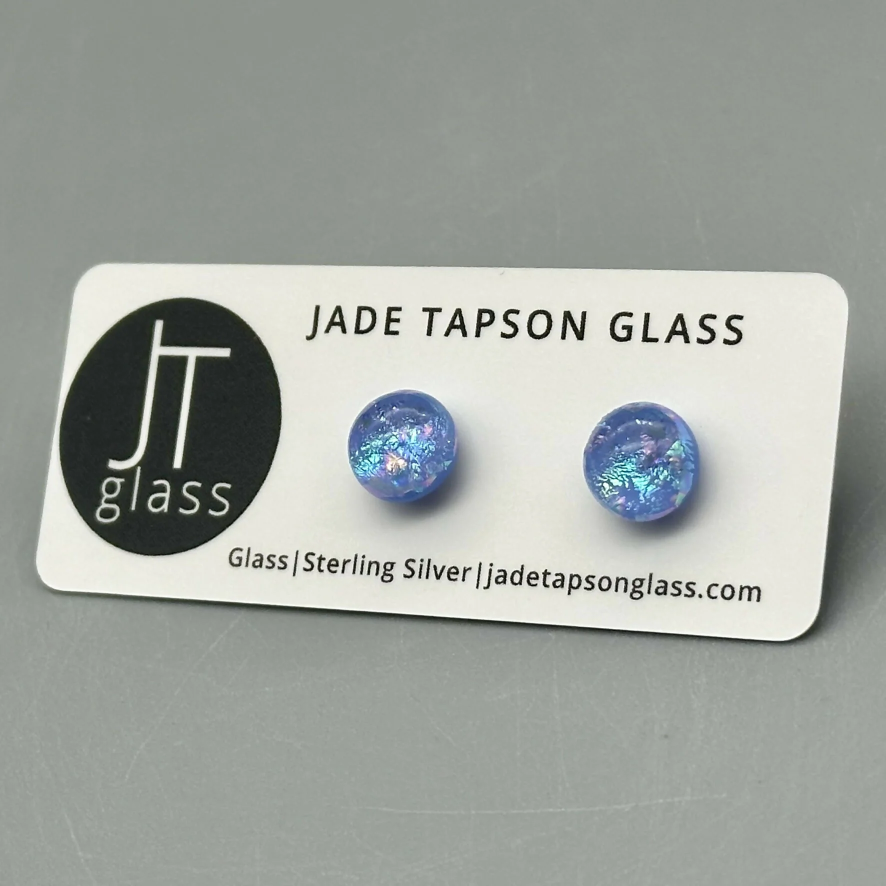 Pastel Dichroic Fused Glass Sterling Silver Stud Earrings - Handmade by Jade Tapson Glass. - Image 3