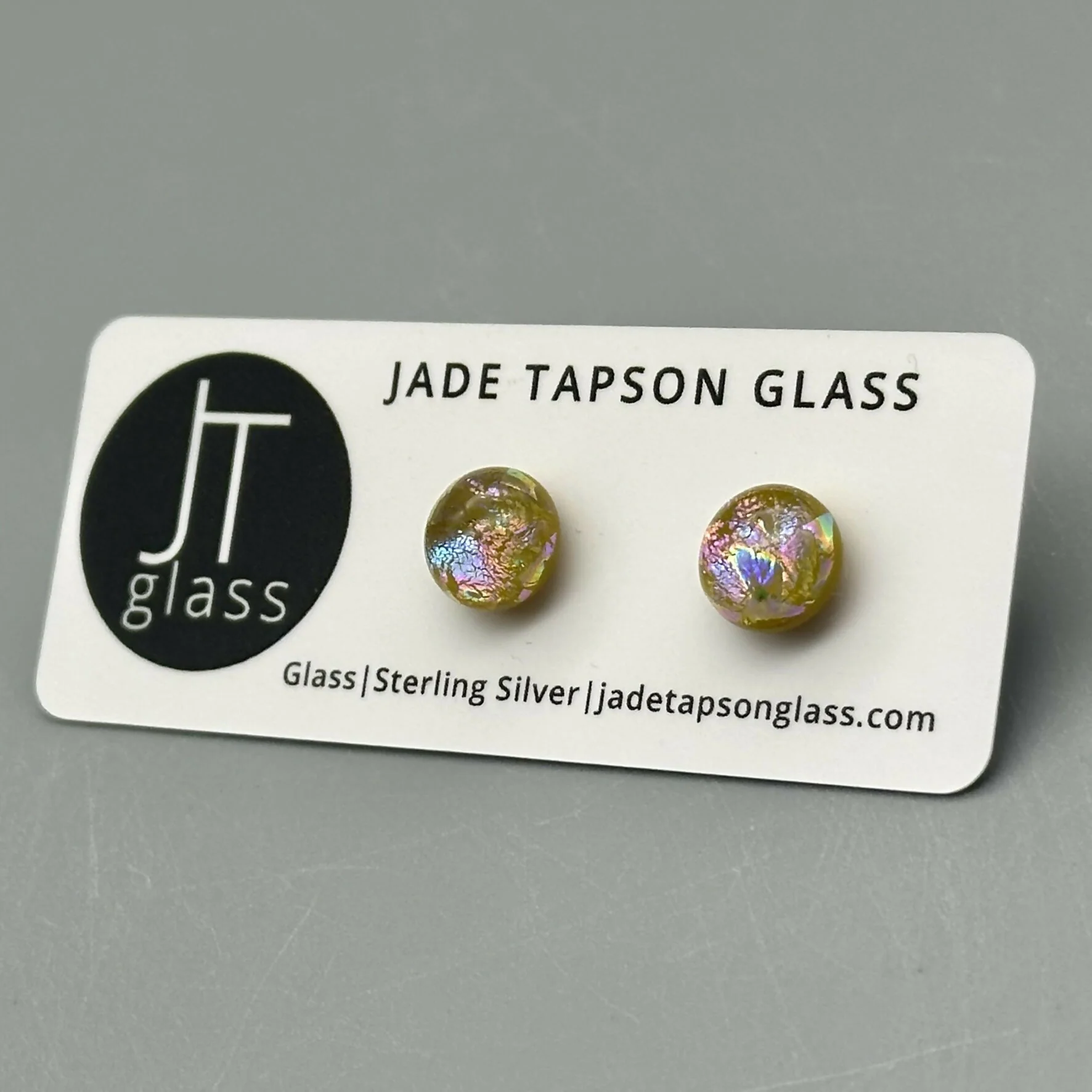Pastel Dichroic Fused Glass Sterling Silver Stud Earrings - Handmade by Jade Tapson Glass. - Image 4