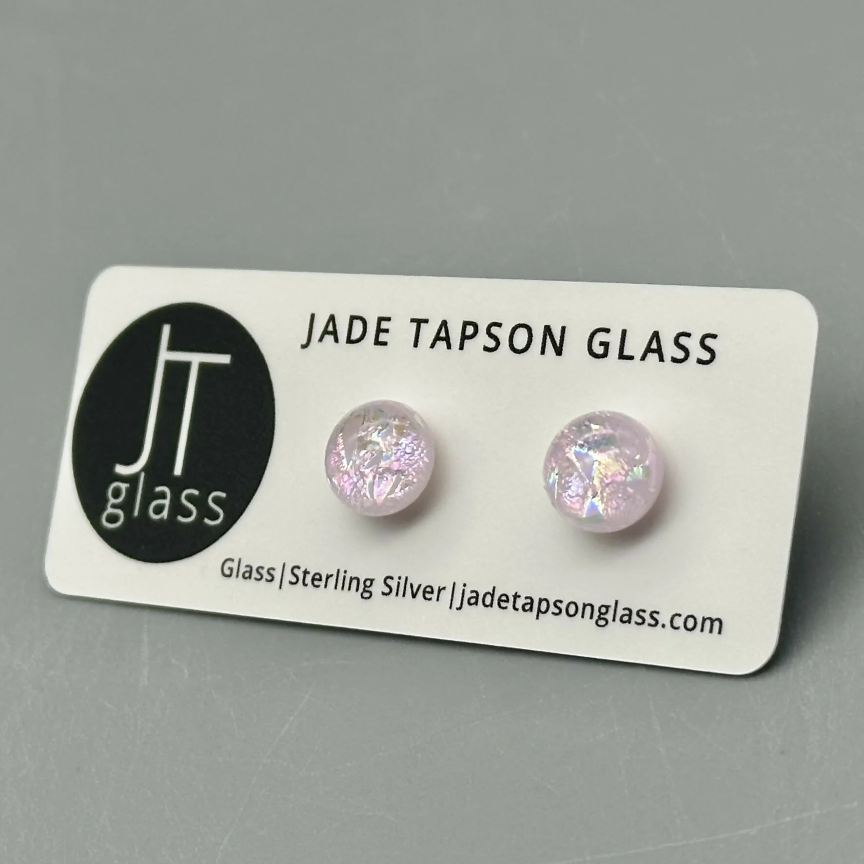 Pastel Dichroic Fused Glass Sterling Silver Stud Earrings - Handmade by Jade Tapson Glass. - Image 5