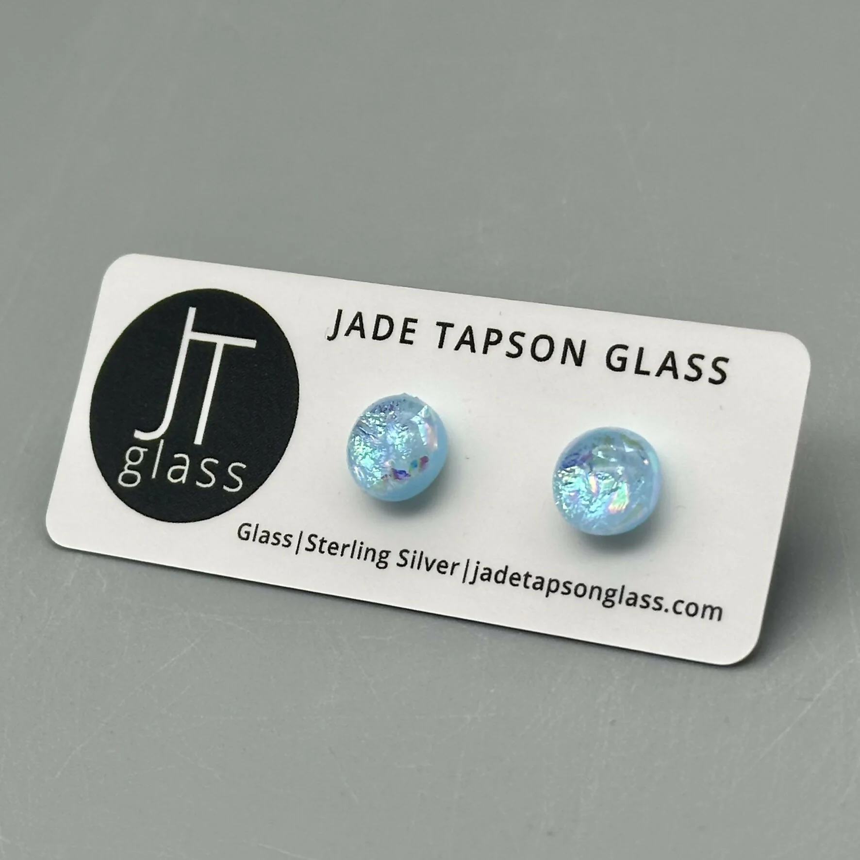 Pastel Dichroic Fused Glass Sterling Silver Stud Earrings - Handmade by Jade Tapson Glass. - Image 6