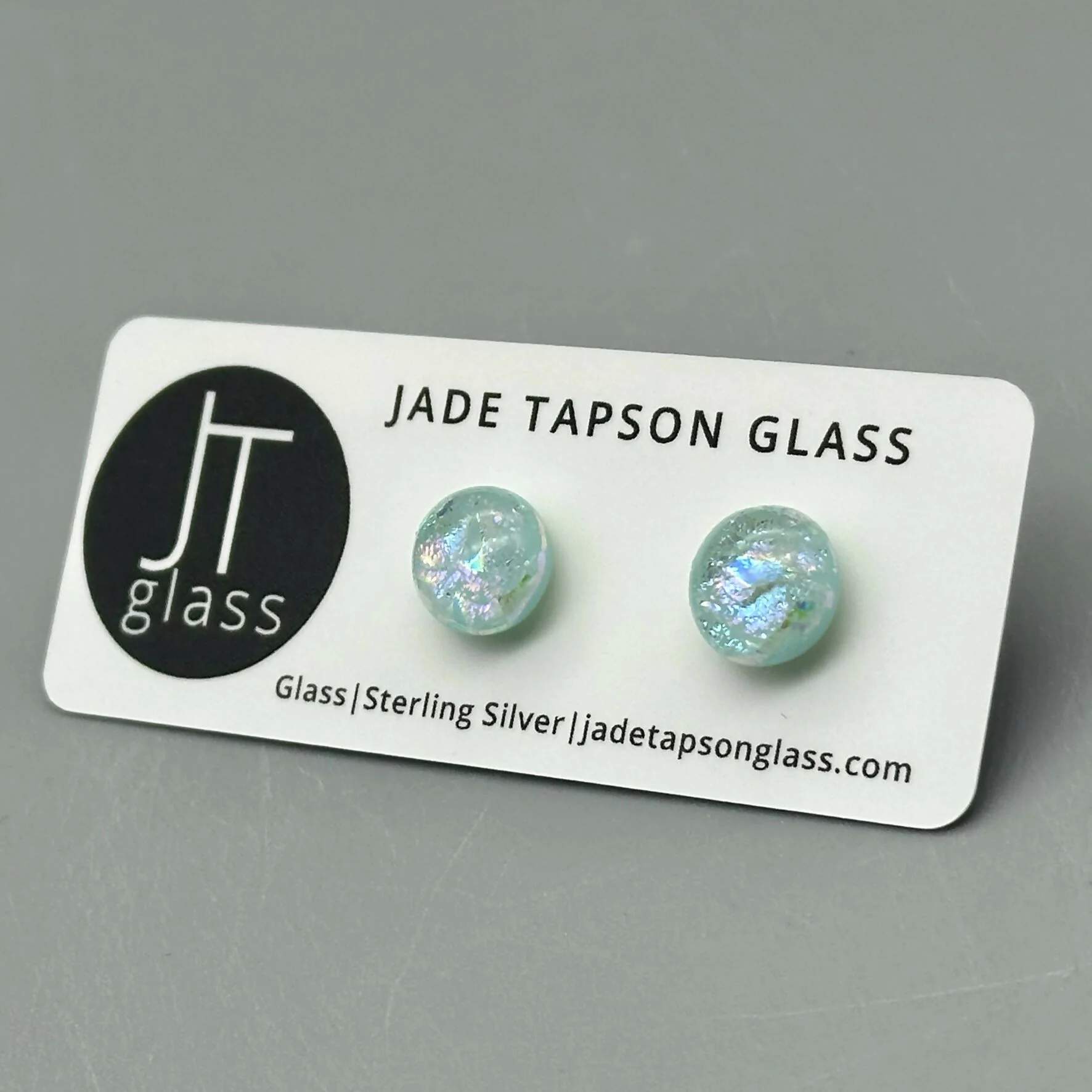 Pastel Dichroic Fused Glass Sterling Silver Stud Earrings - Handmade by Jade Tapson Glass. - Image 7