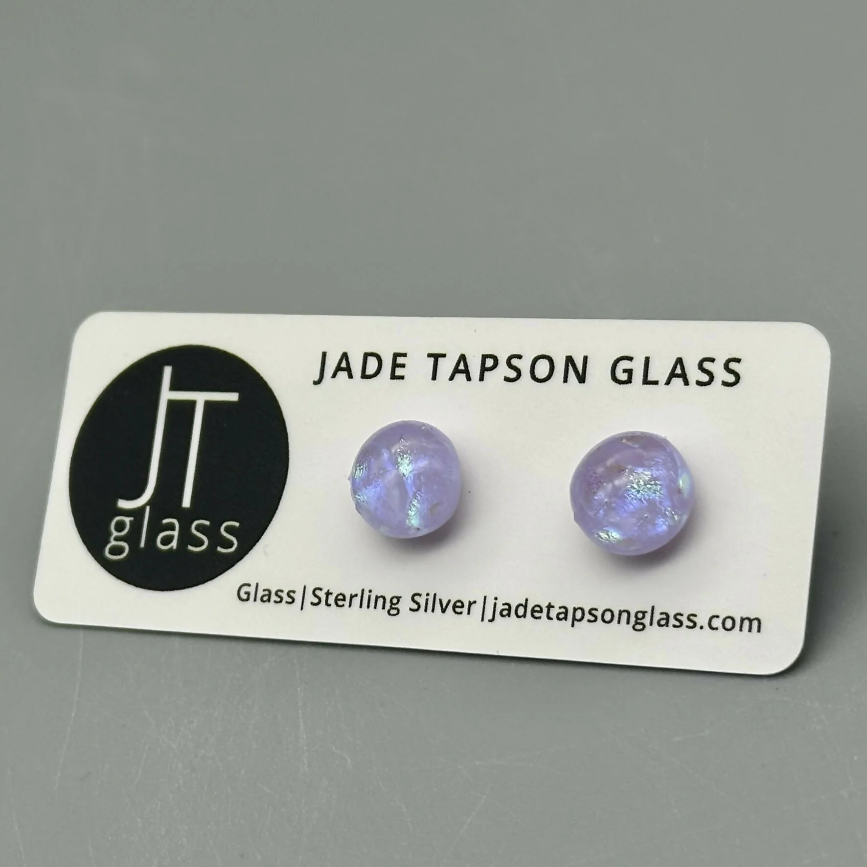 Pastel Dichroic Fused Glass Sterling Silver Stud Earrings - Handmade by Jade Tapson Glass. - Image 8
