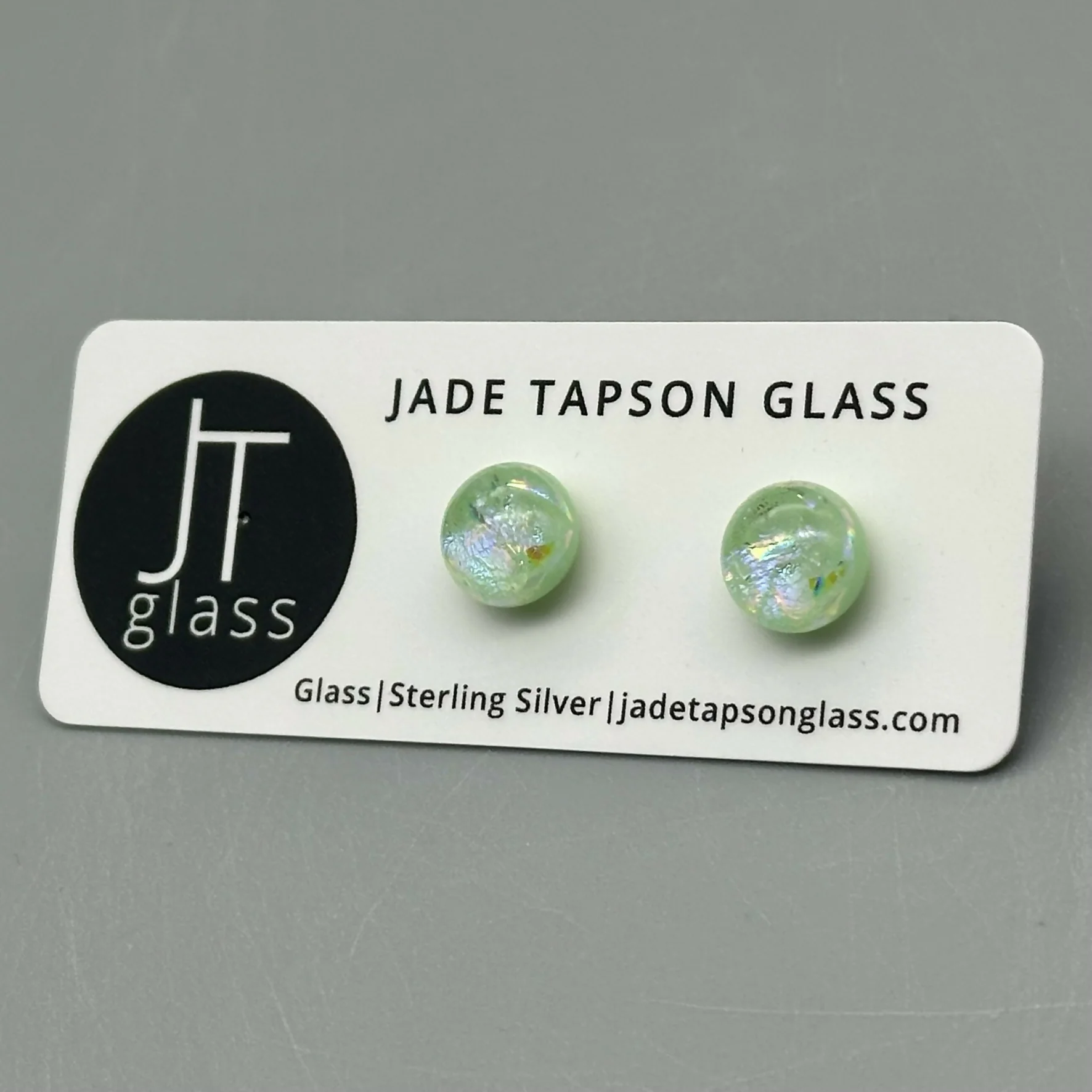 Pastel Dichroic Fused Glass Sterling Silver Stud Earrings - Handmade by Jade Tapson Glass. - Image 9