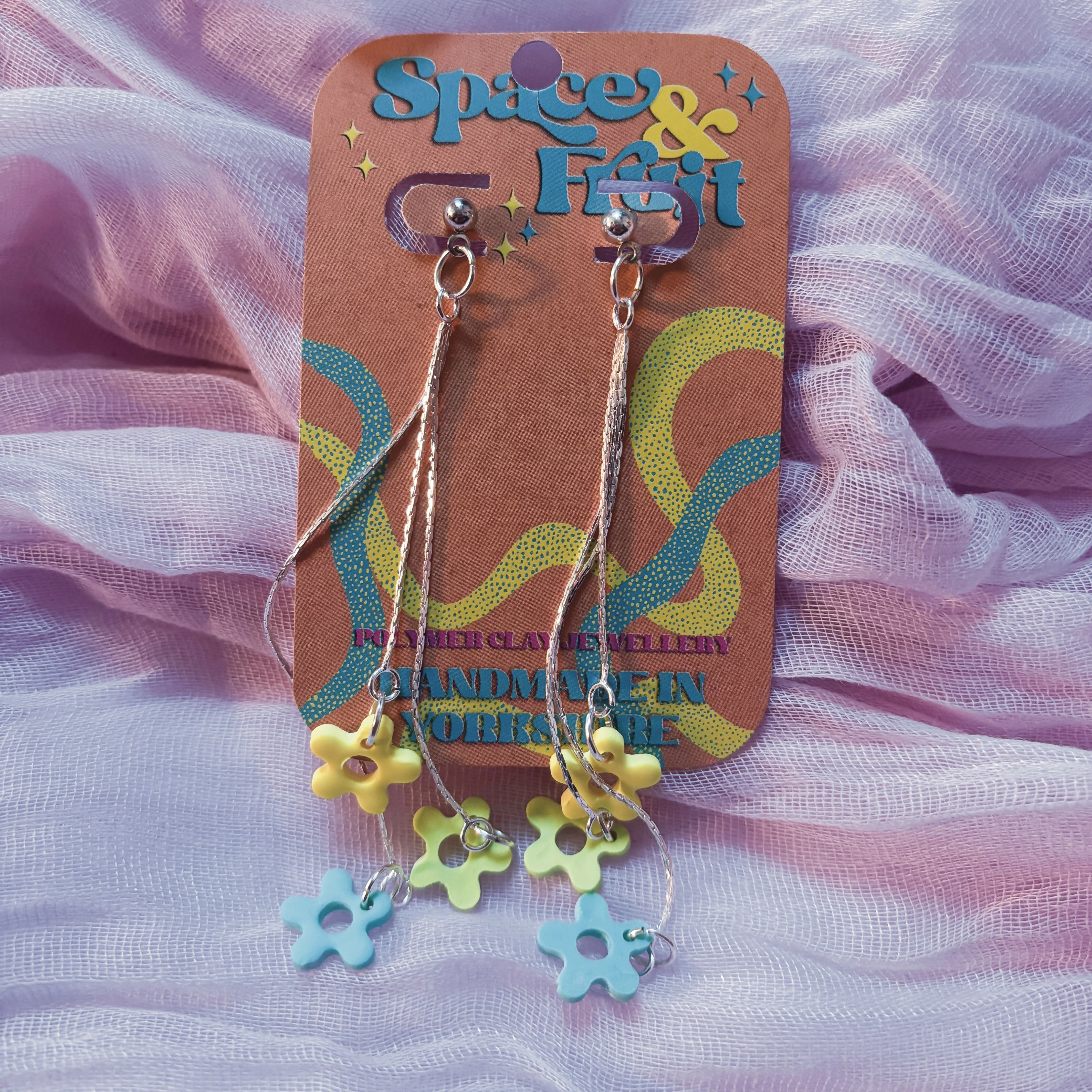 Pastel Flower Chain Drop Polymer Clay Earrings