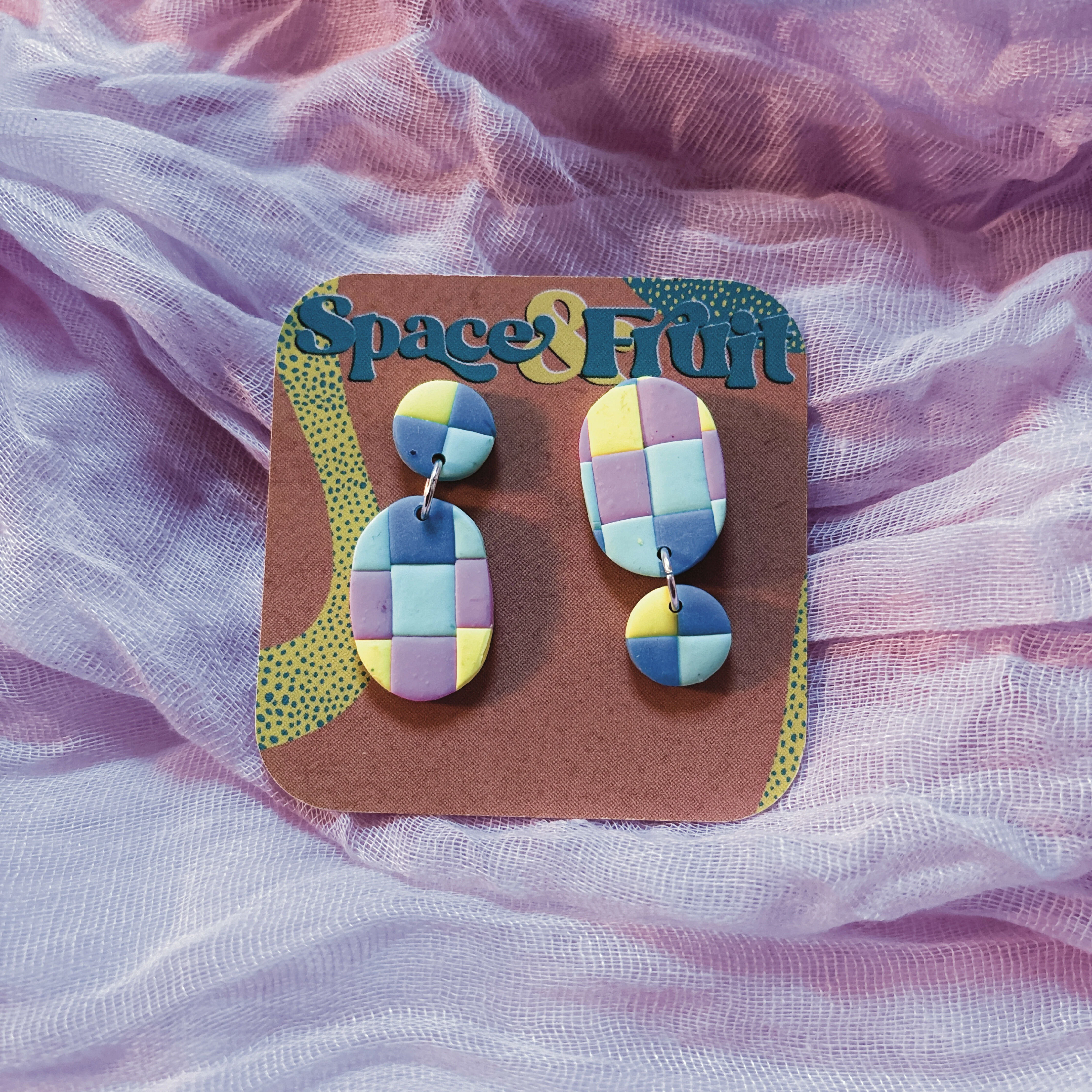 Pastel Patchwork Polymer Clay Earrings