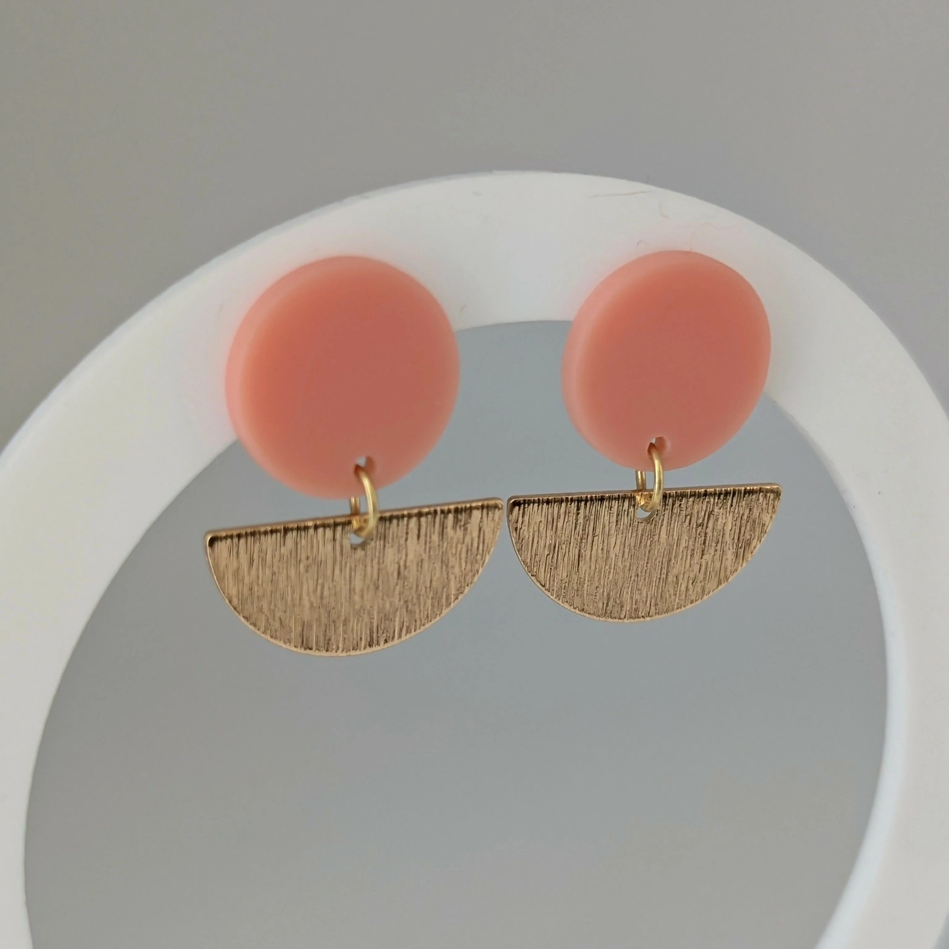 Peach Geometric Earrings in Gold or Silver