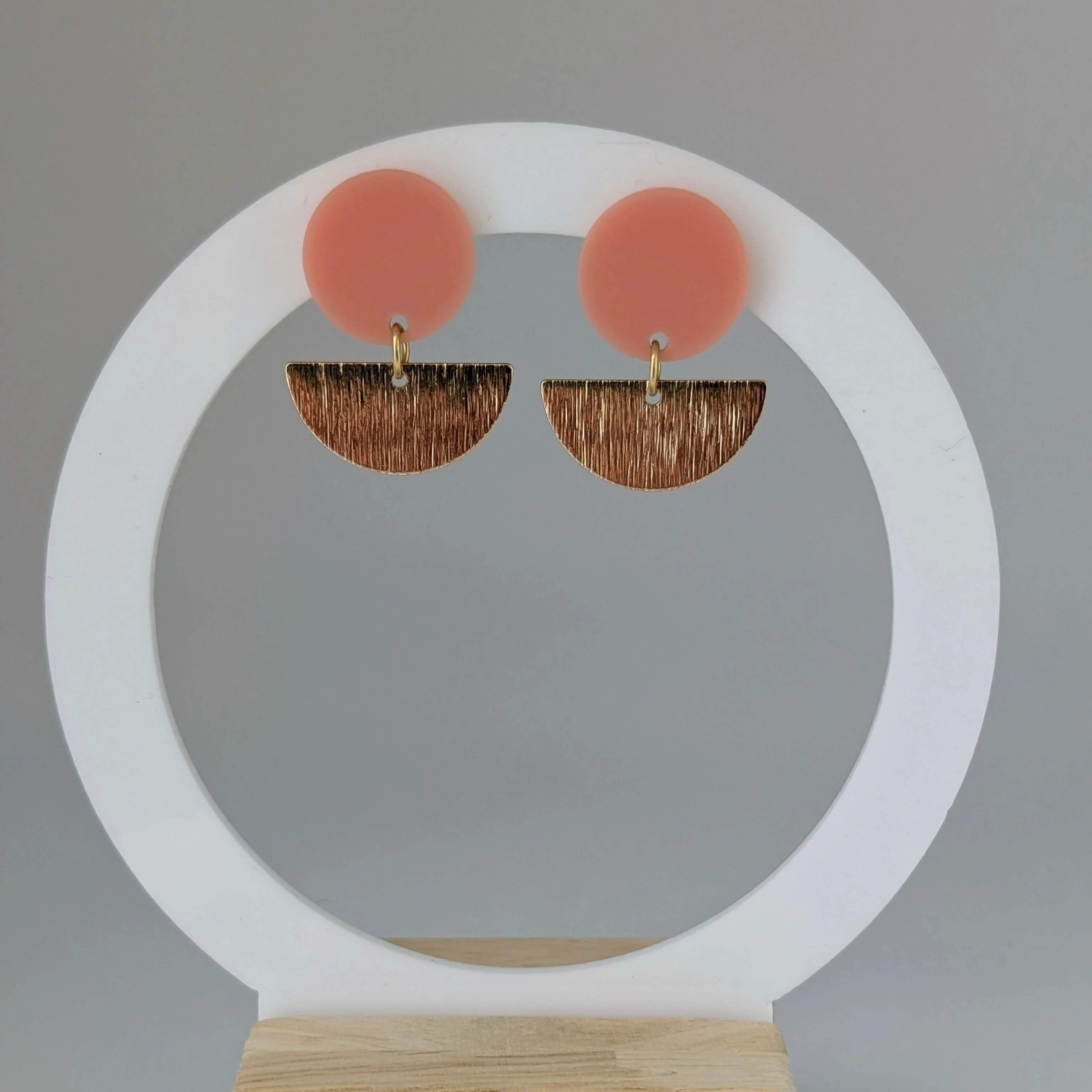 Peach Geometric Earrings in Gold or Silver - Image 2