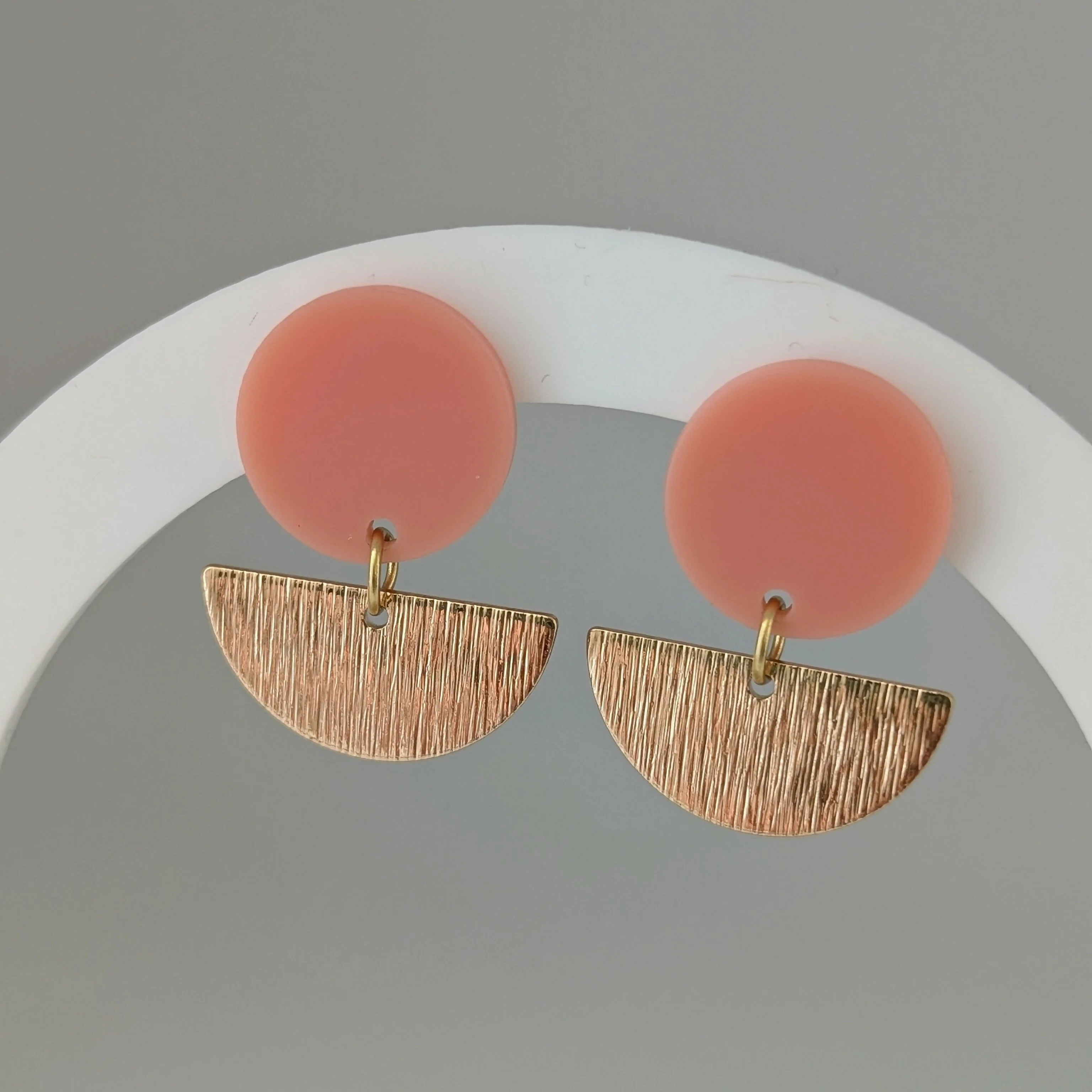 Peach Geometric Earrings in Gold or Silver - Image 3