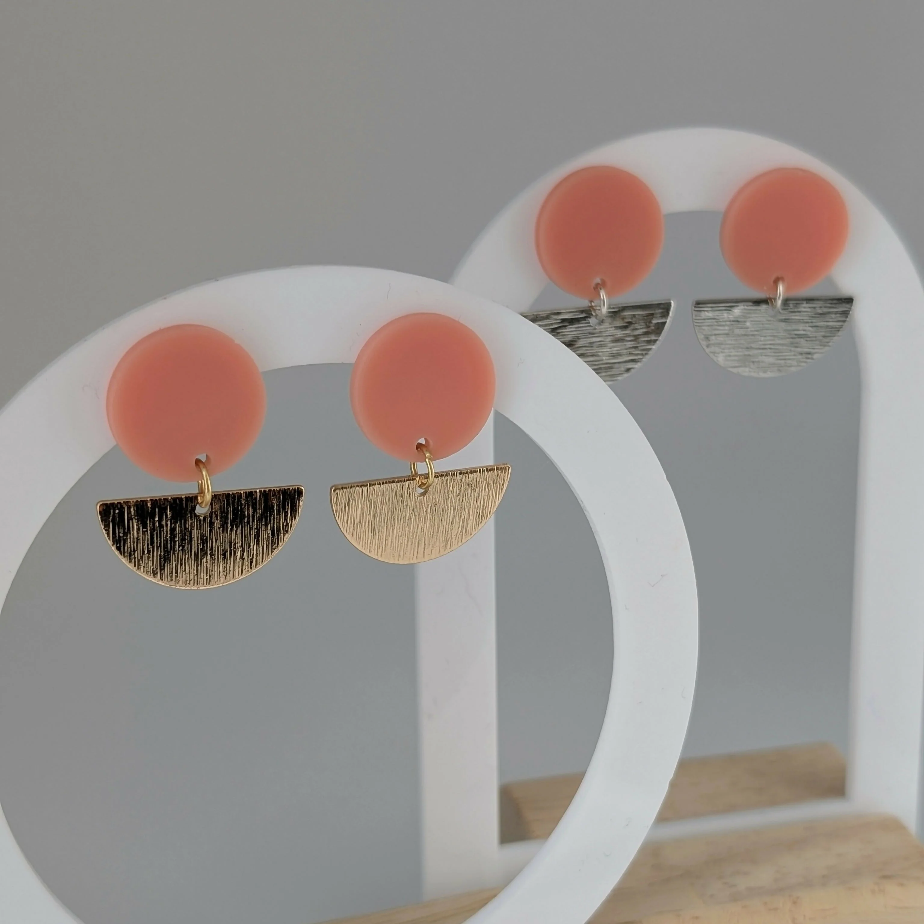 Peach Geometric Earrings in Gold or Silver - Image 5