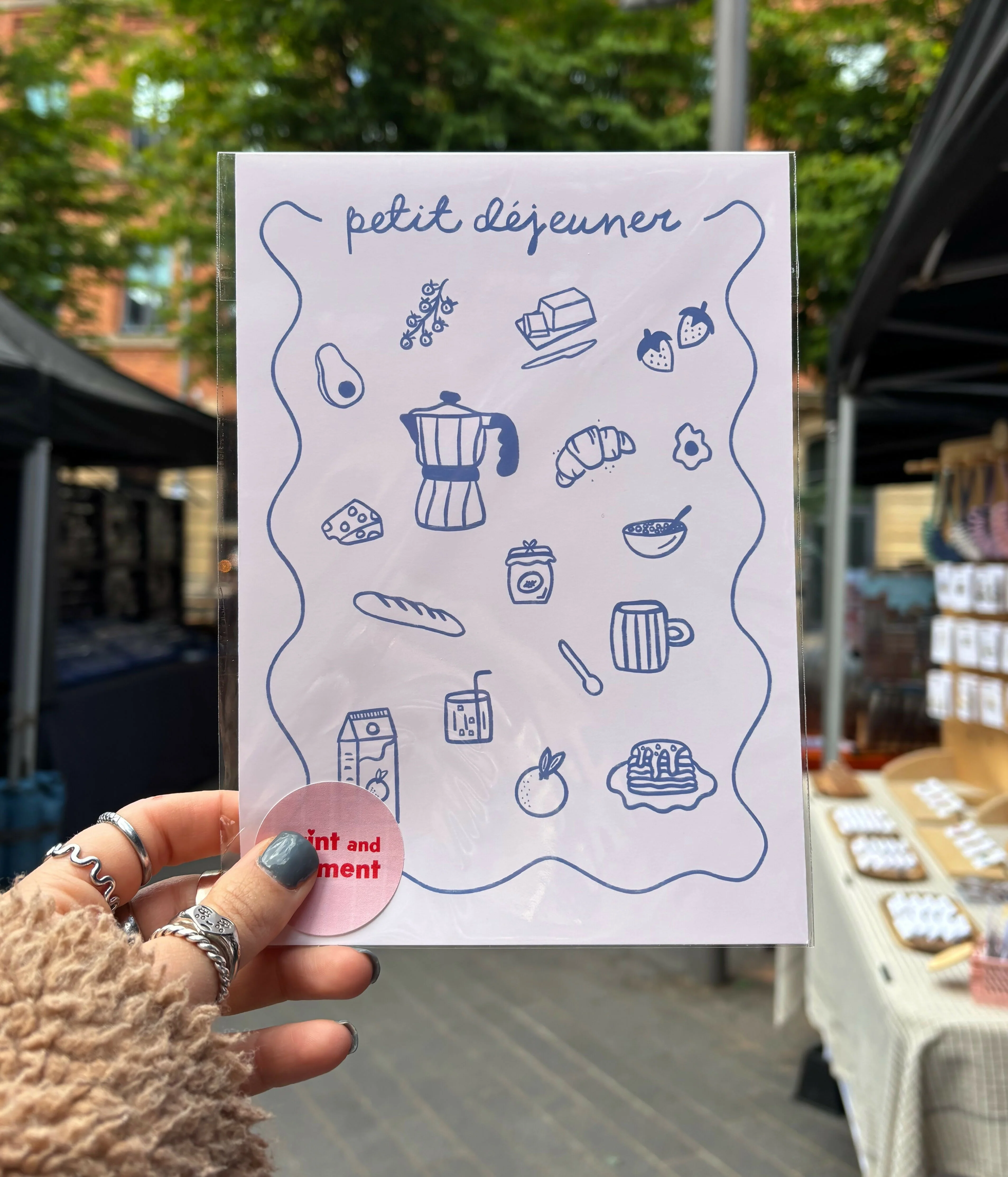 Petit Déjeuner – Hand Drawn Blue Breakfast Print - Image 2