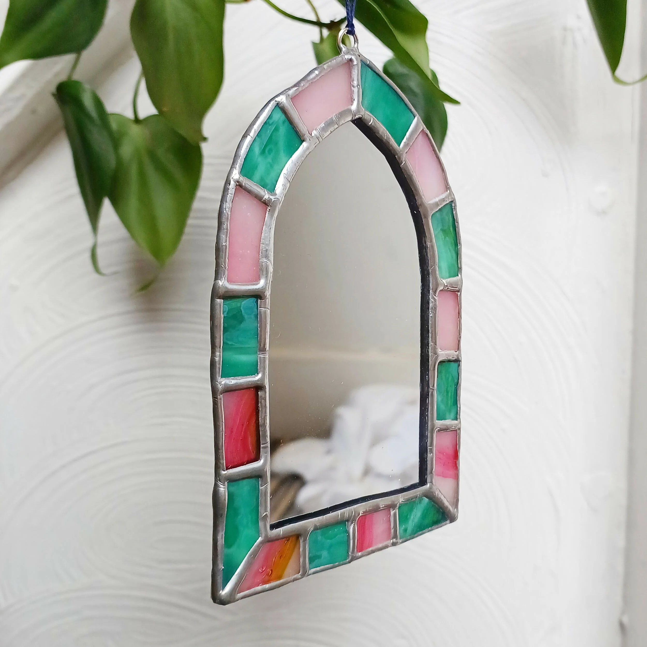 Pink And Green Stained Glass Mirror - Image 2