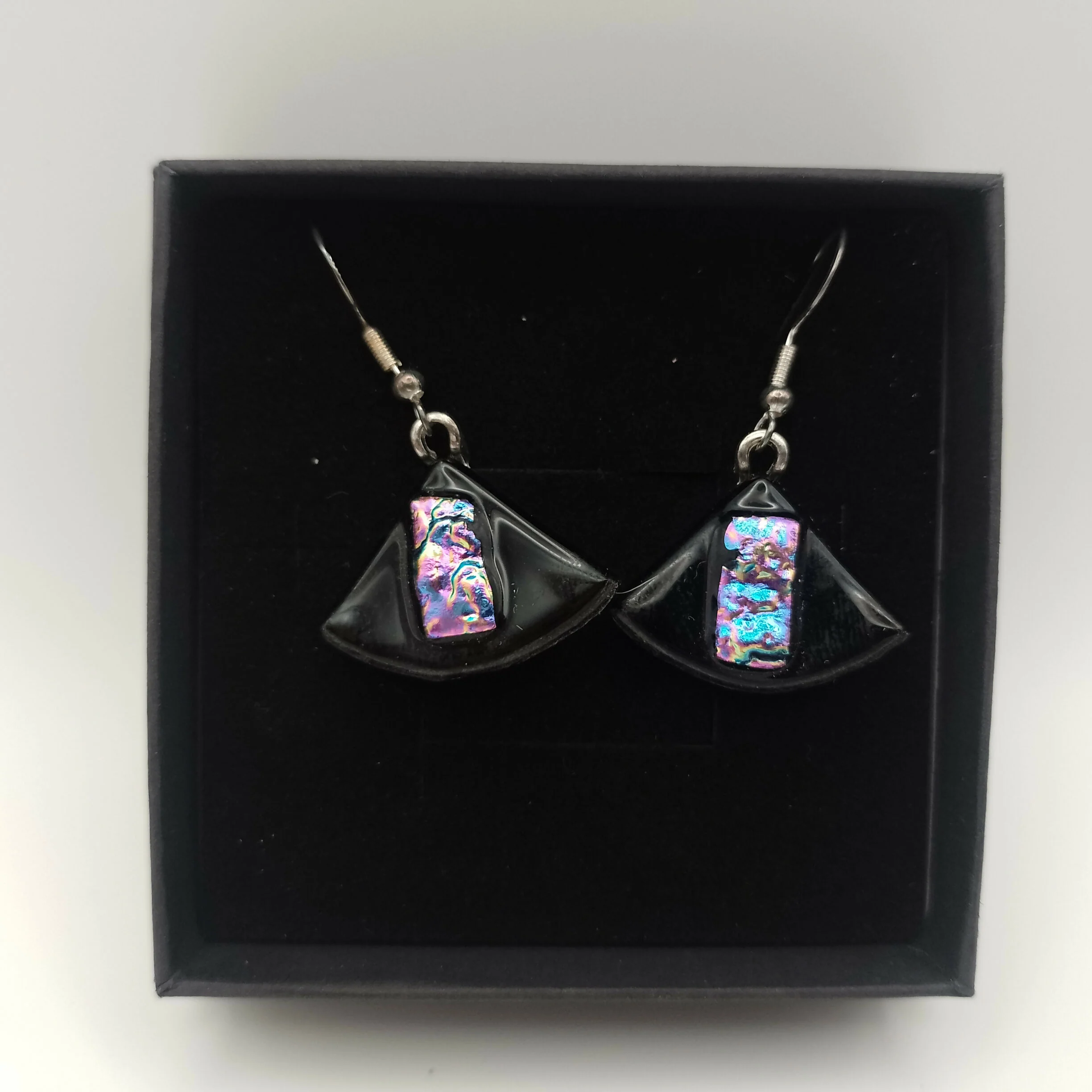 Pink and Purple Dichroic Triangle Earrings