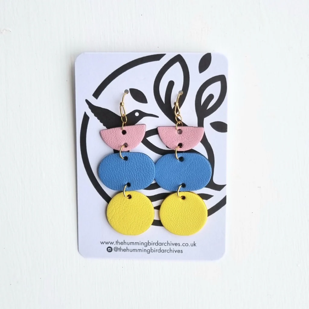 Pink, Blue and Yellow Earrings - Image 2