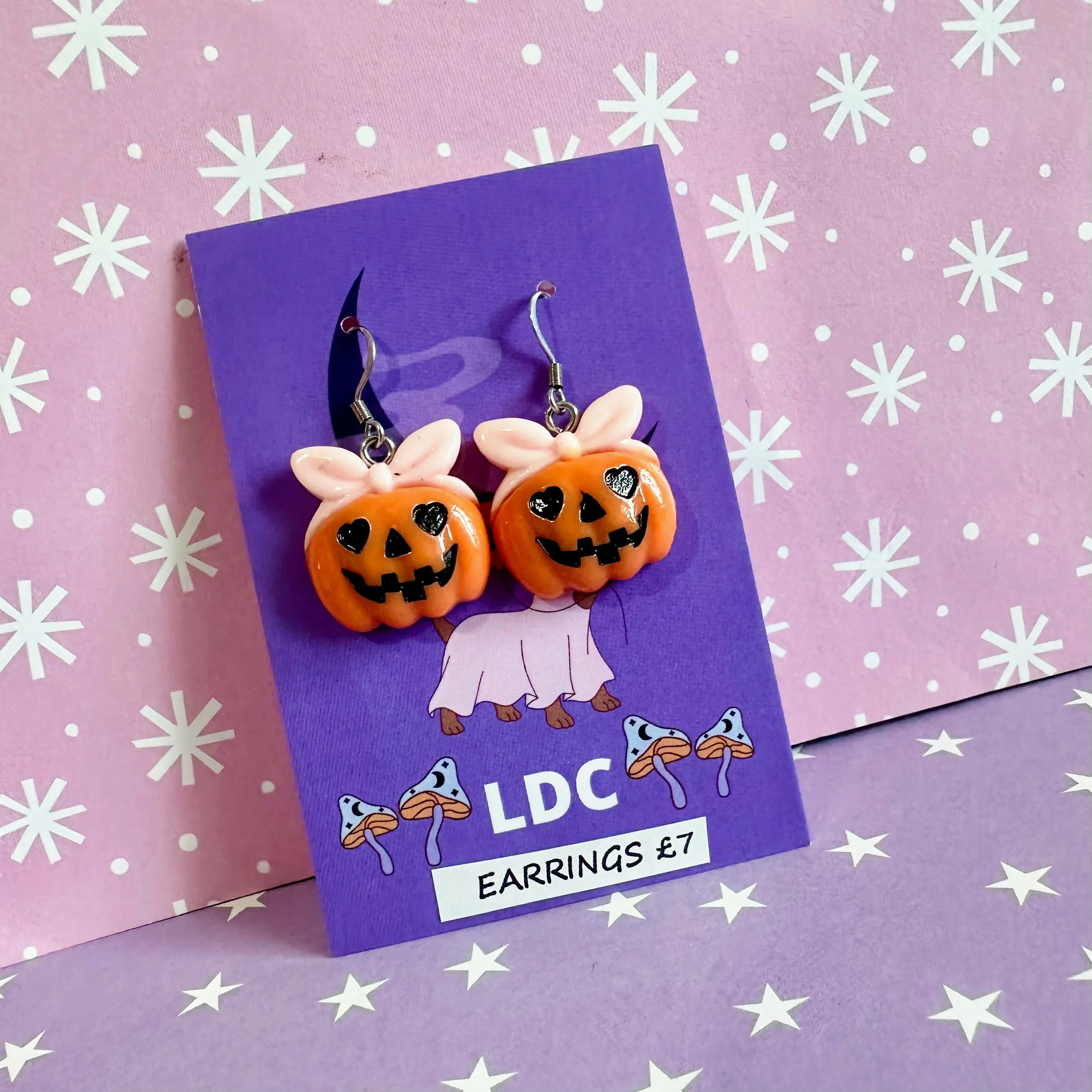 Pink Bow Pumpkin Earrings - Image 2