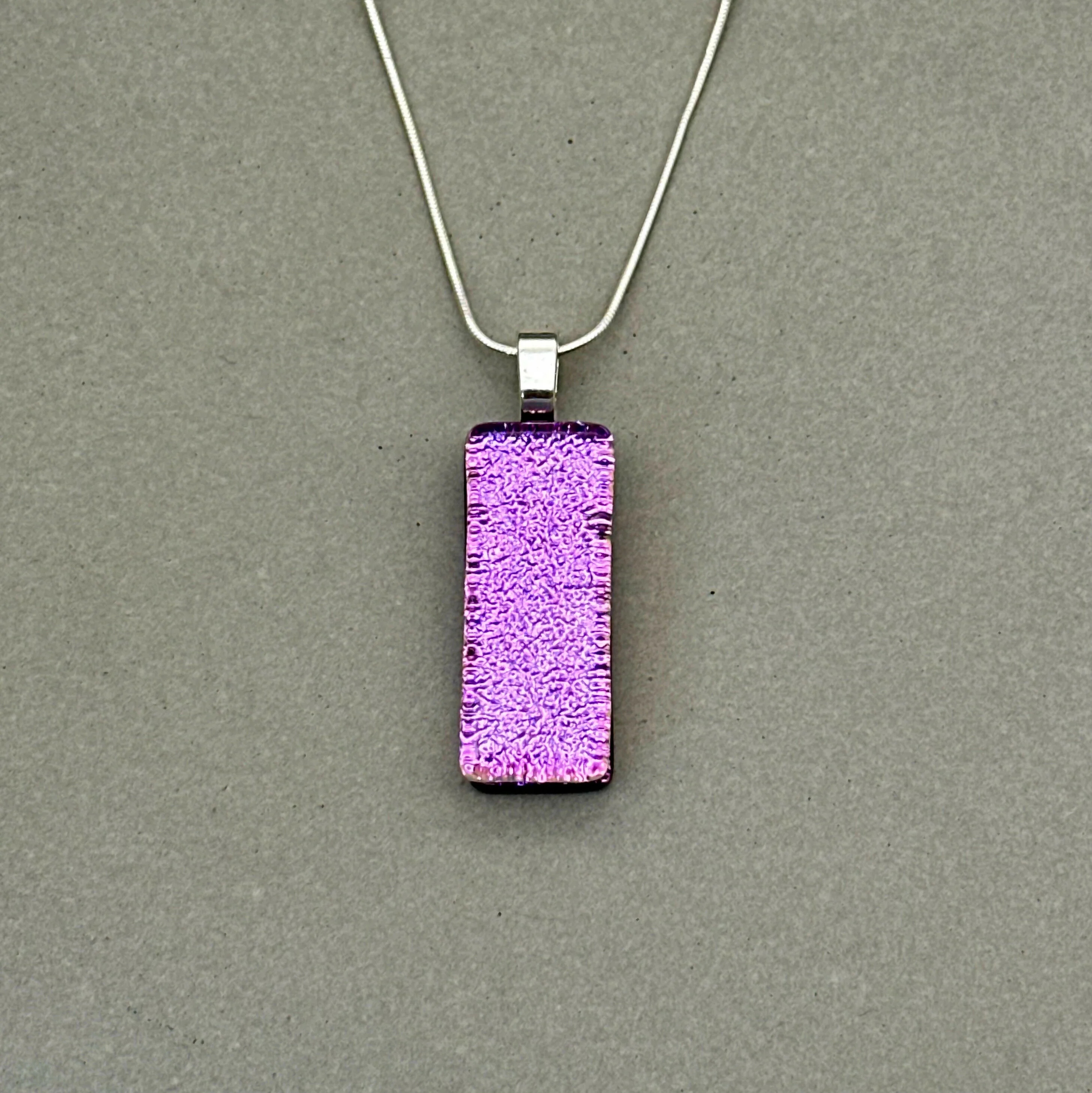 Pink Crackle Dichroic Glass Necklace and Earrings Set - Sterling Silver, Handmade by Jade Tapson Glass - Image 5