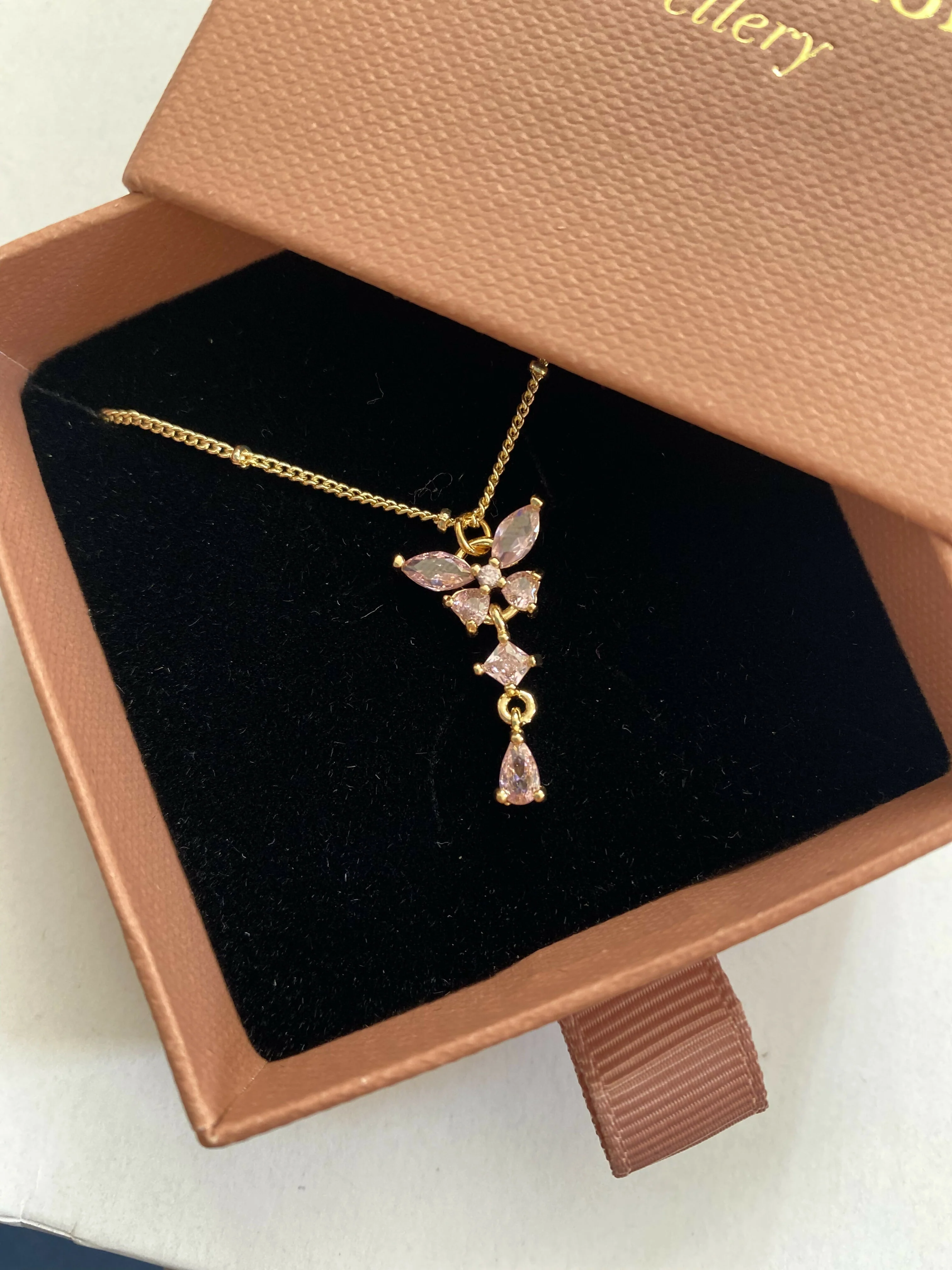 Pink Dangle Butterfly Necklace