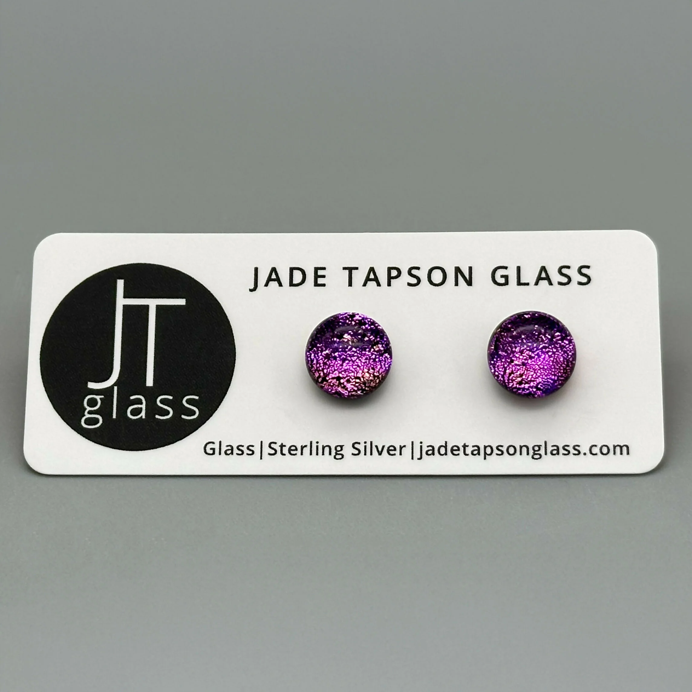 Pink Dichroic Fused Glass Sterling Silver Stud Earrings - Handmade by Jade Tapson Glass. - Image 2