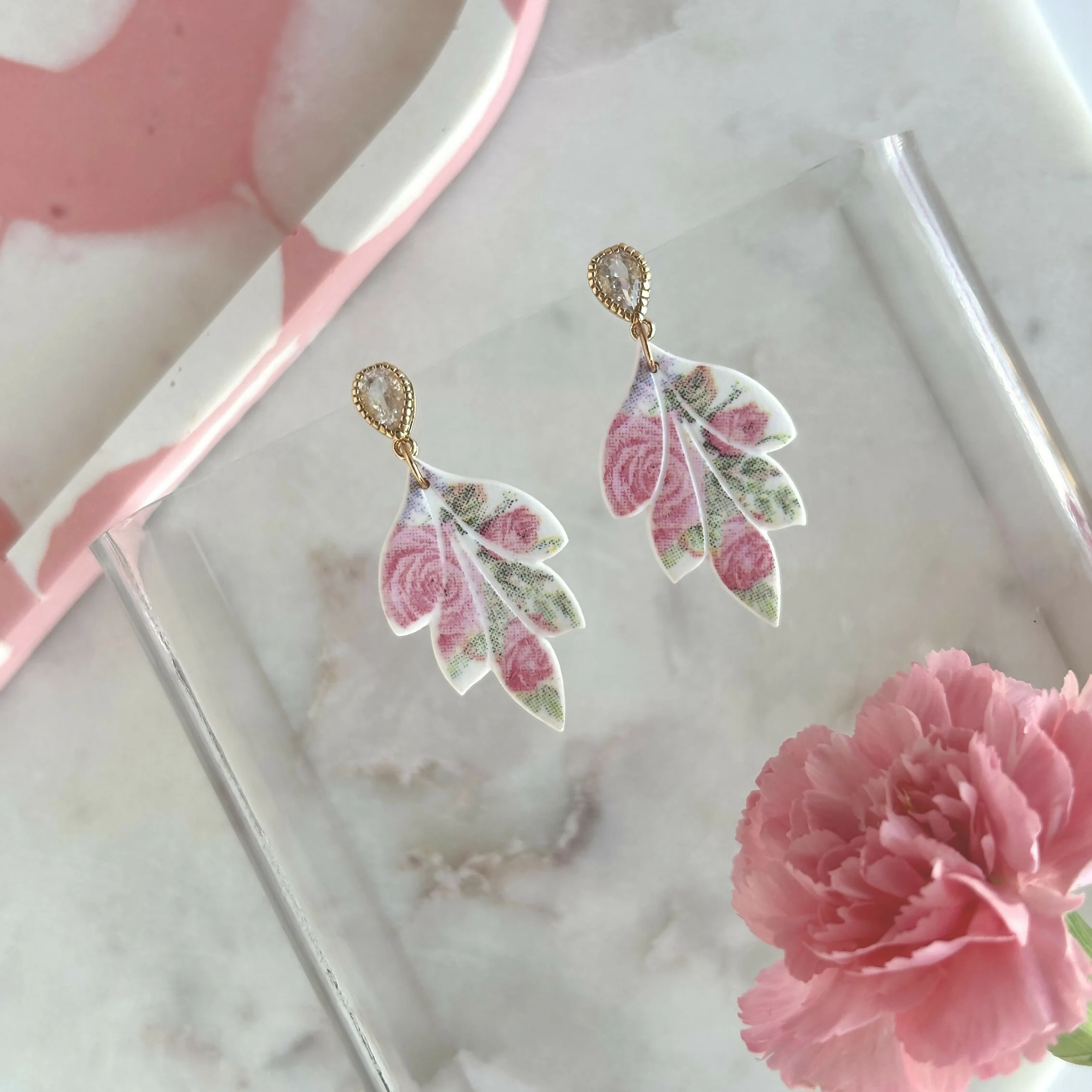 Pink Floral Polymer Clay Earrings