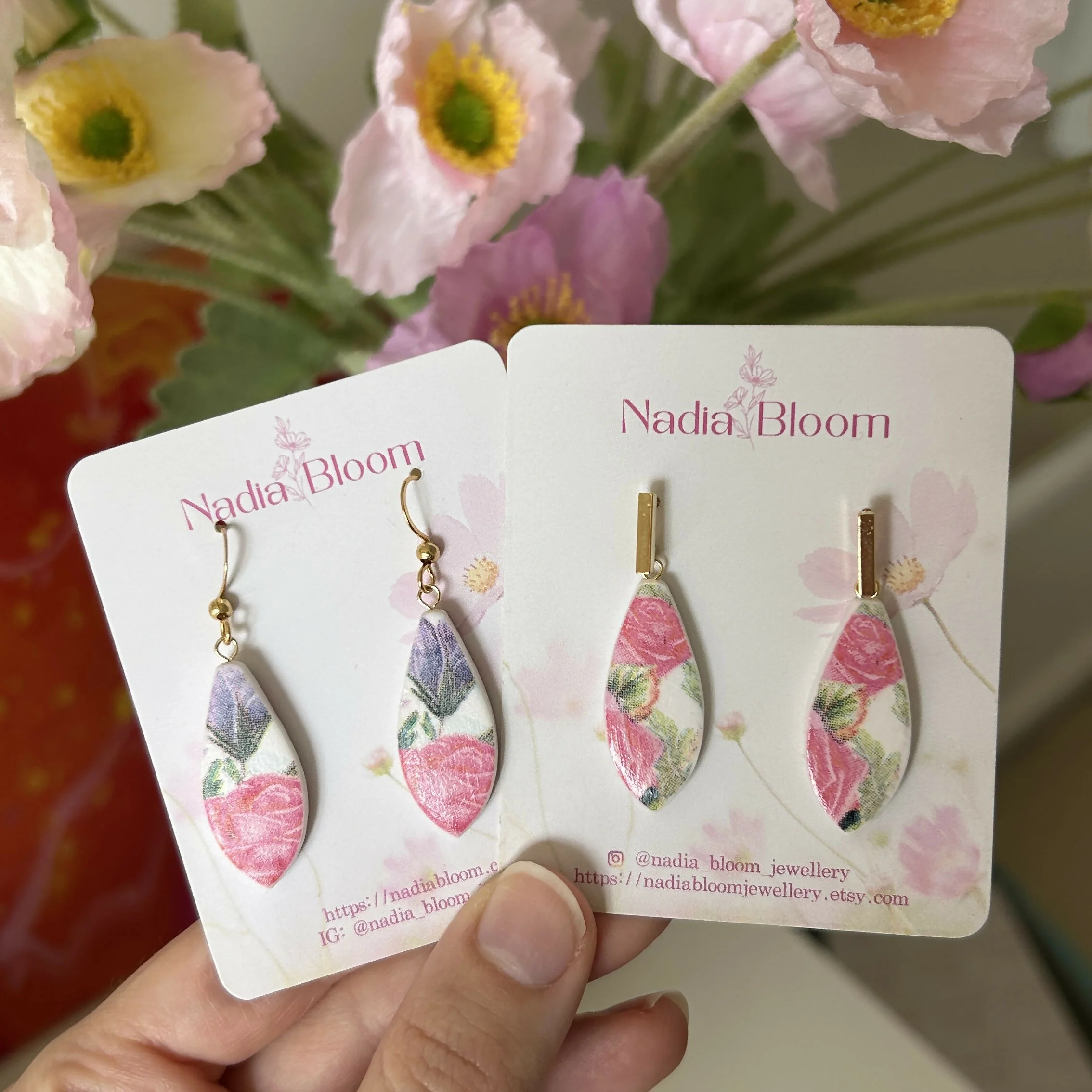 Pink Floral Polymer Clay Earrings