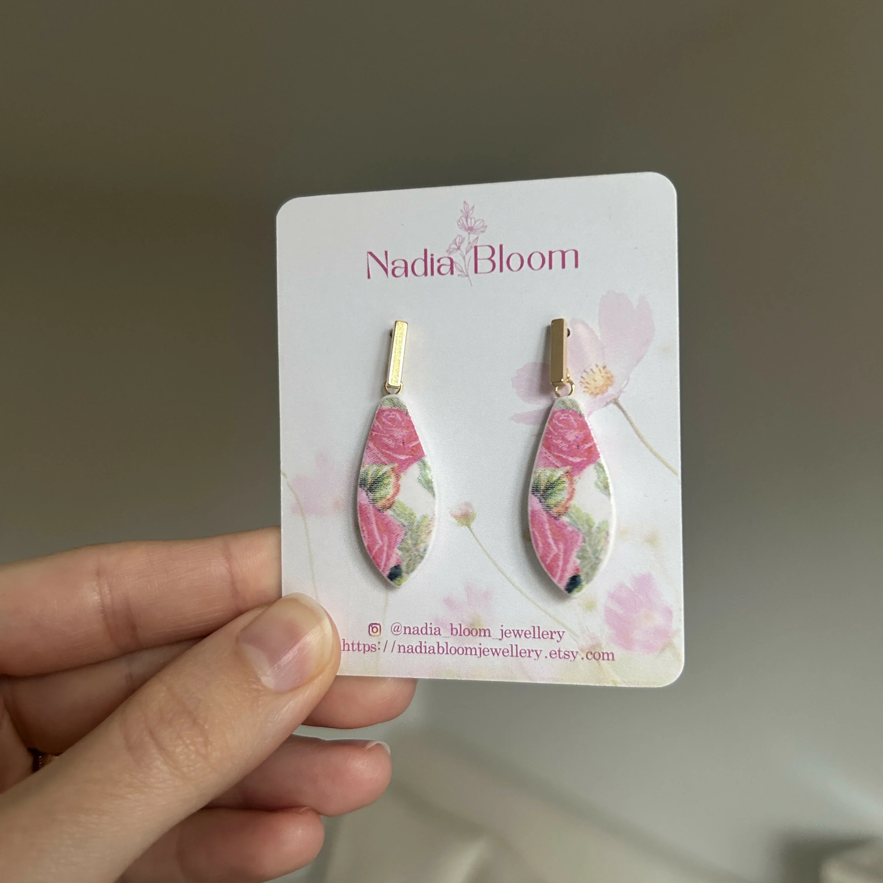 Pink Floral Polymer Clay Earrings - Image 2