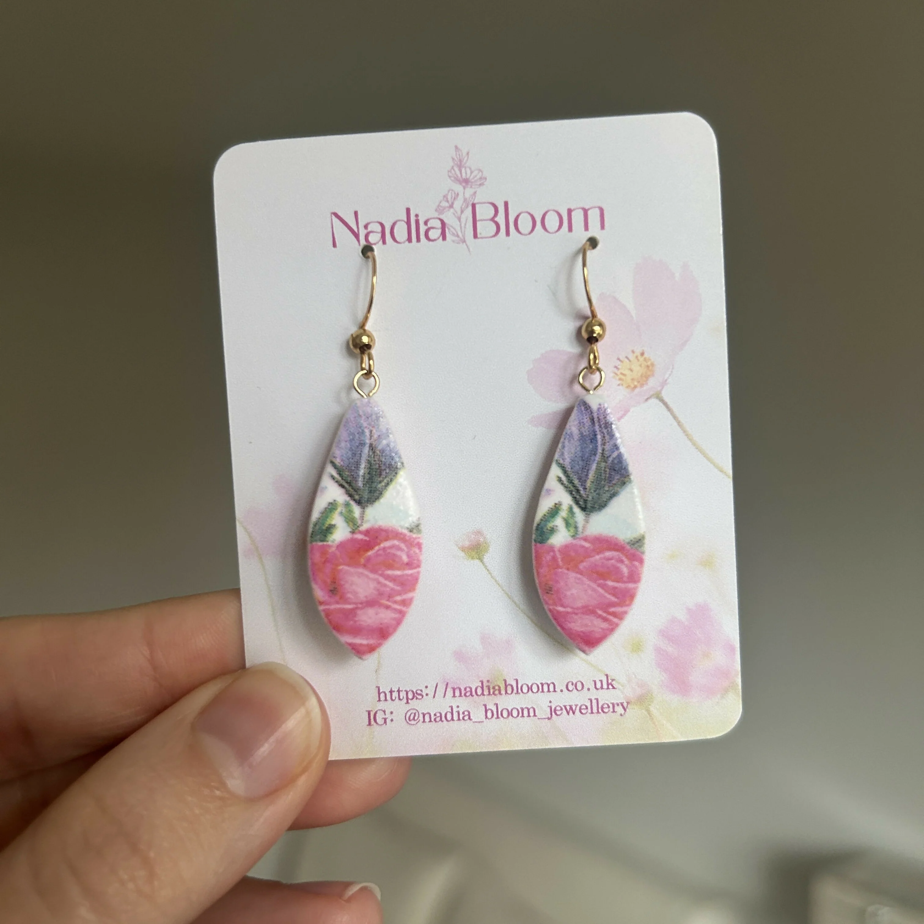 Pink Floral Polymer Clay Earrings - Image 3