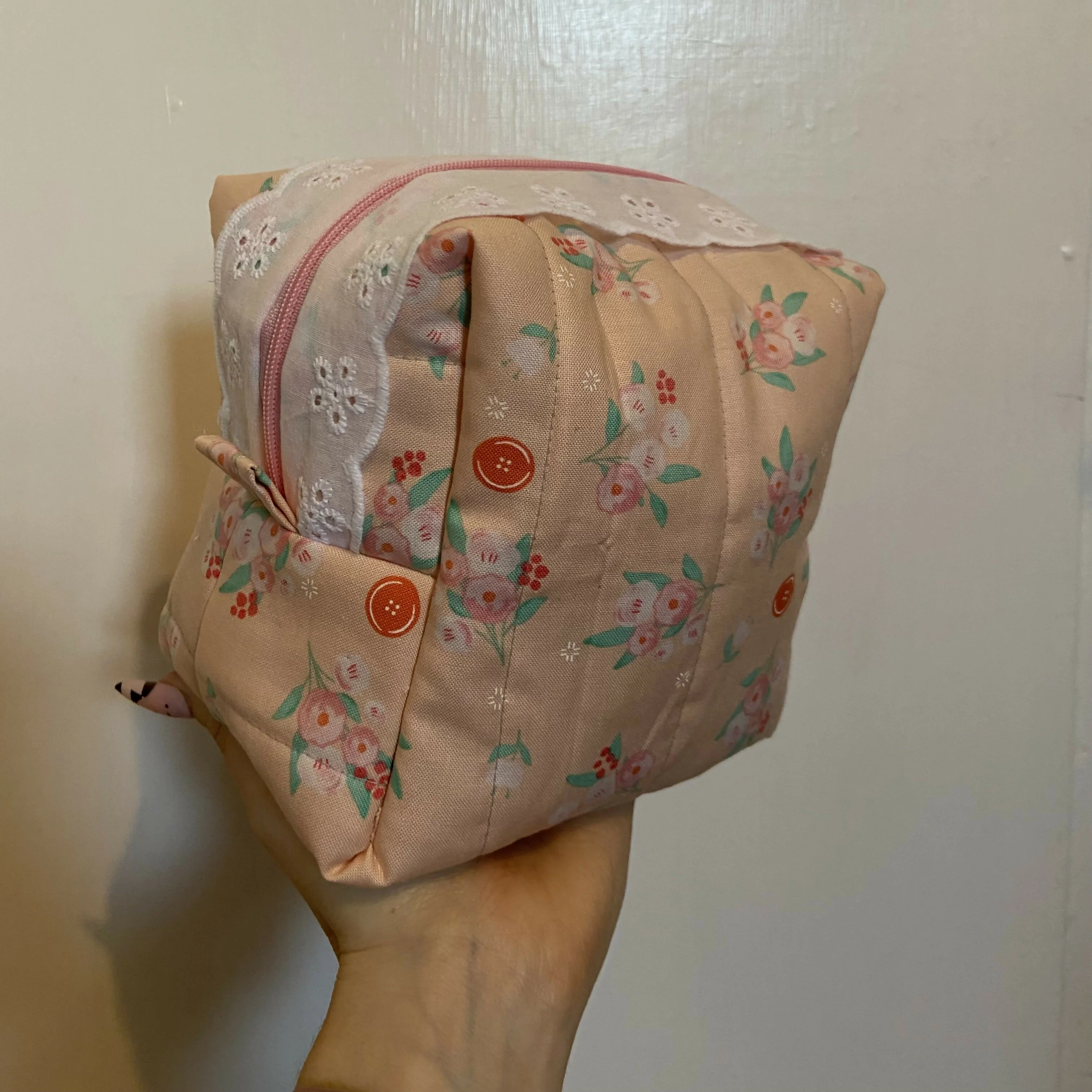 Pink Floral Tall Boxy Cosmetics Bag
