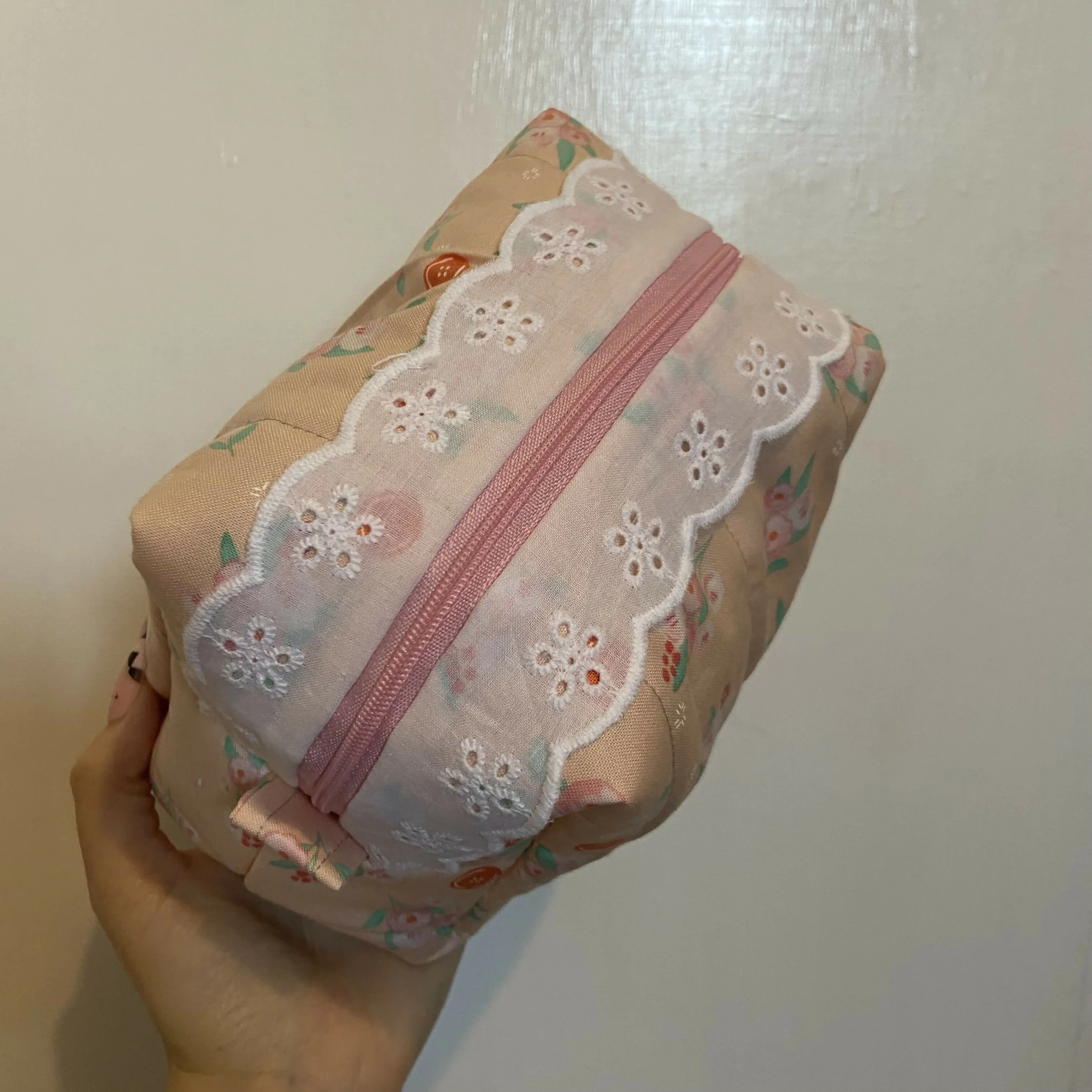 Pink Floral Tall Boxy Cosmetics Bag - Image 2