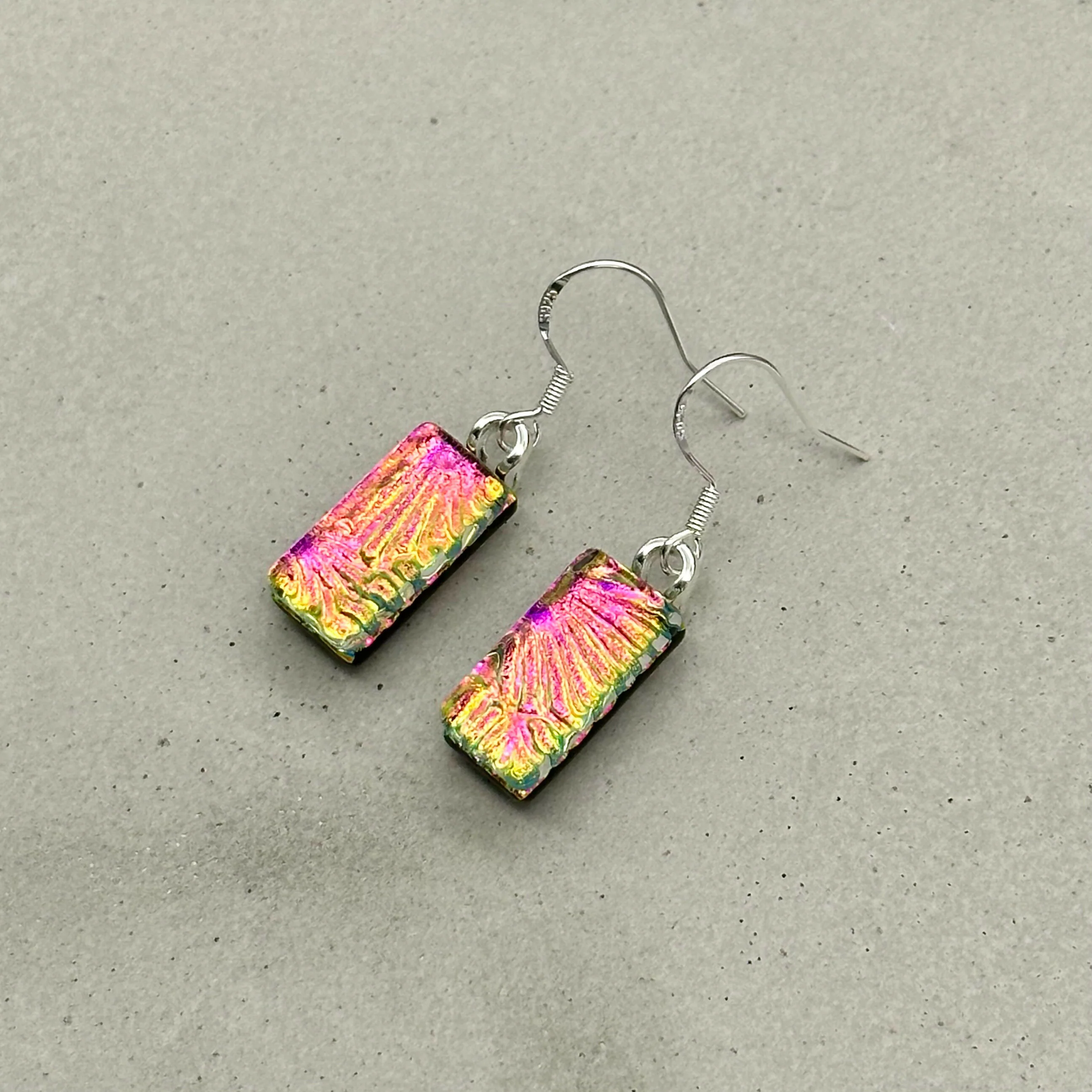Pink Flower Dichroic Glass Necklace and Earrings Set - Sterling Silver, Handmade by Jade Tapson Glass. - Image 7