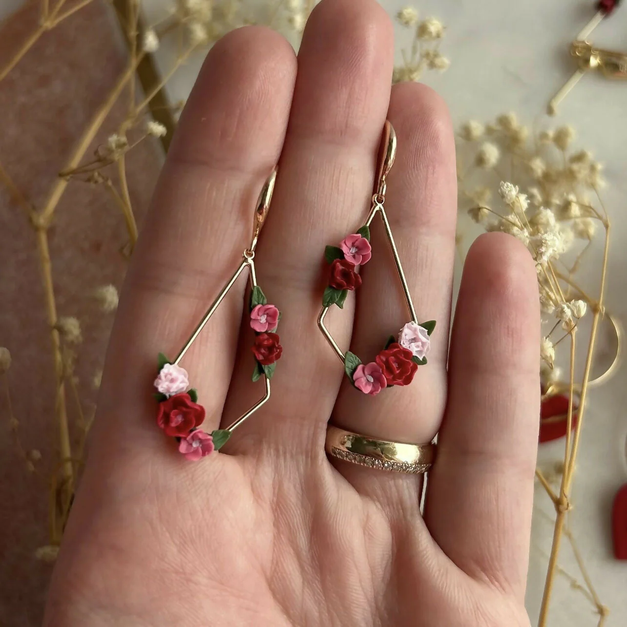Pink Flowers Earrings - Image 3