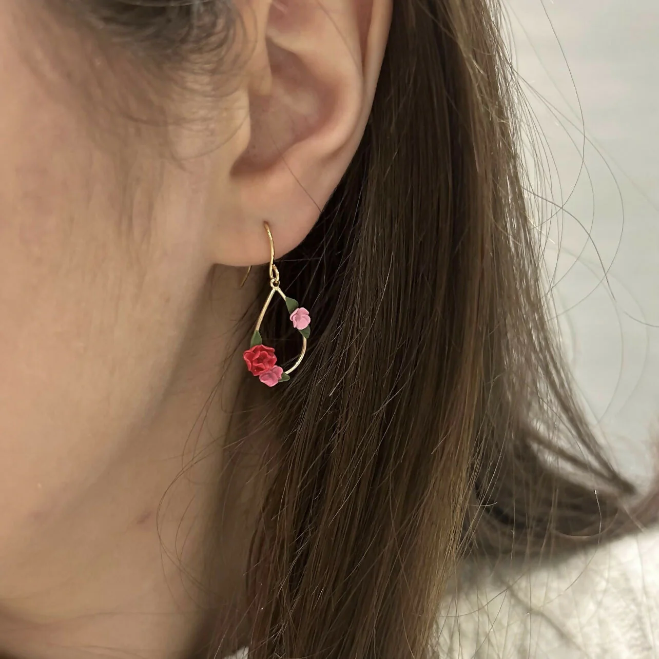 Pink Flowers Small Teardrop Earrings - Image 3