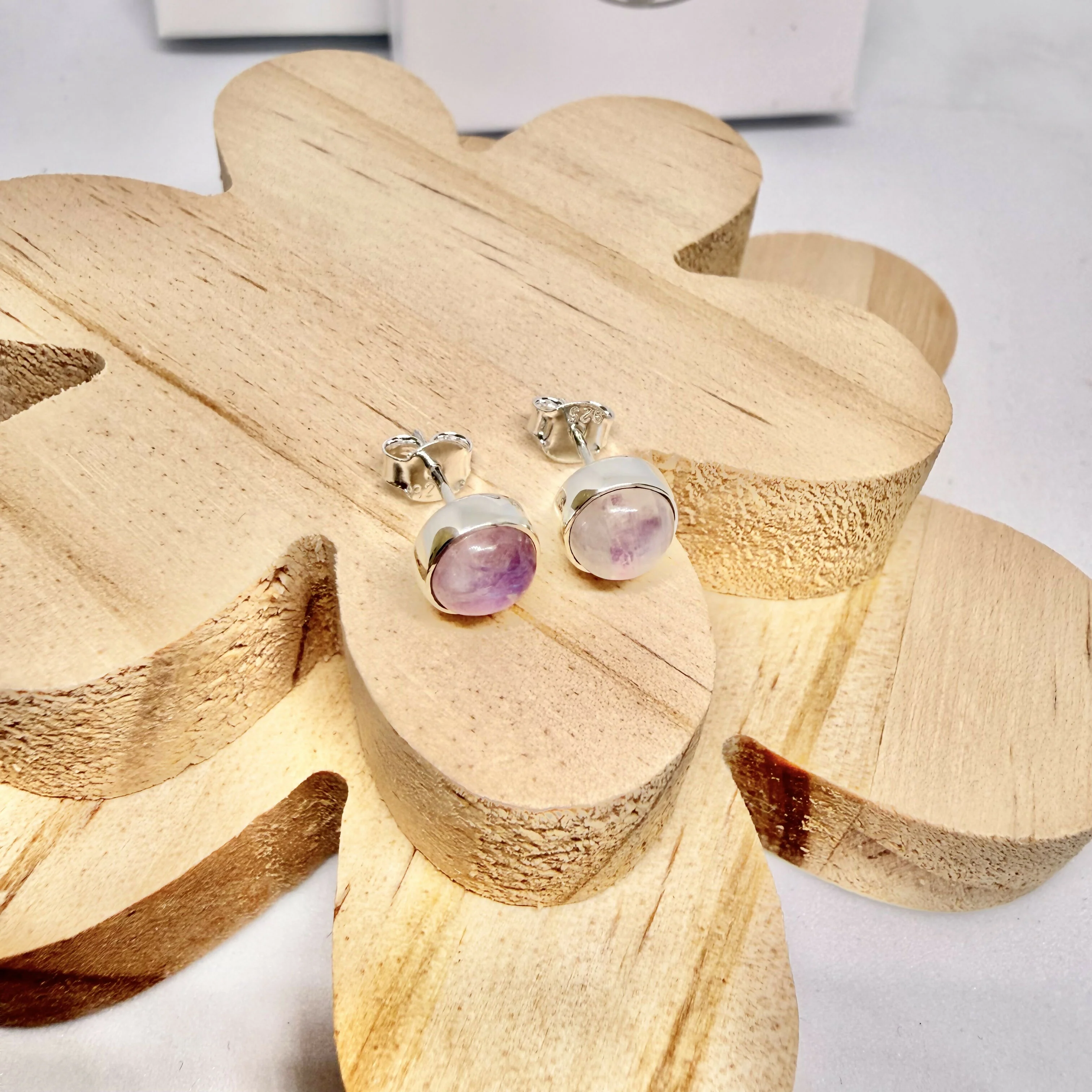 PINK MOONSTONE STUD EARRINGS - Image 2