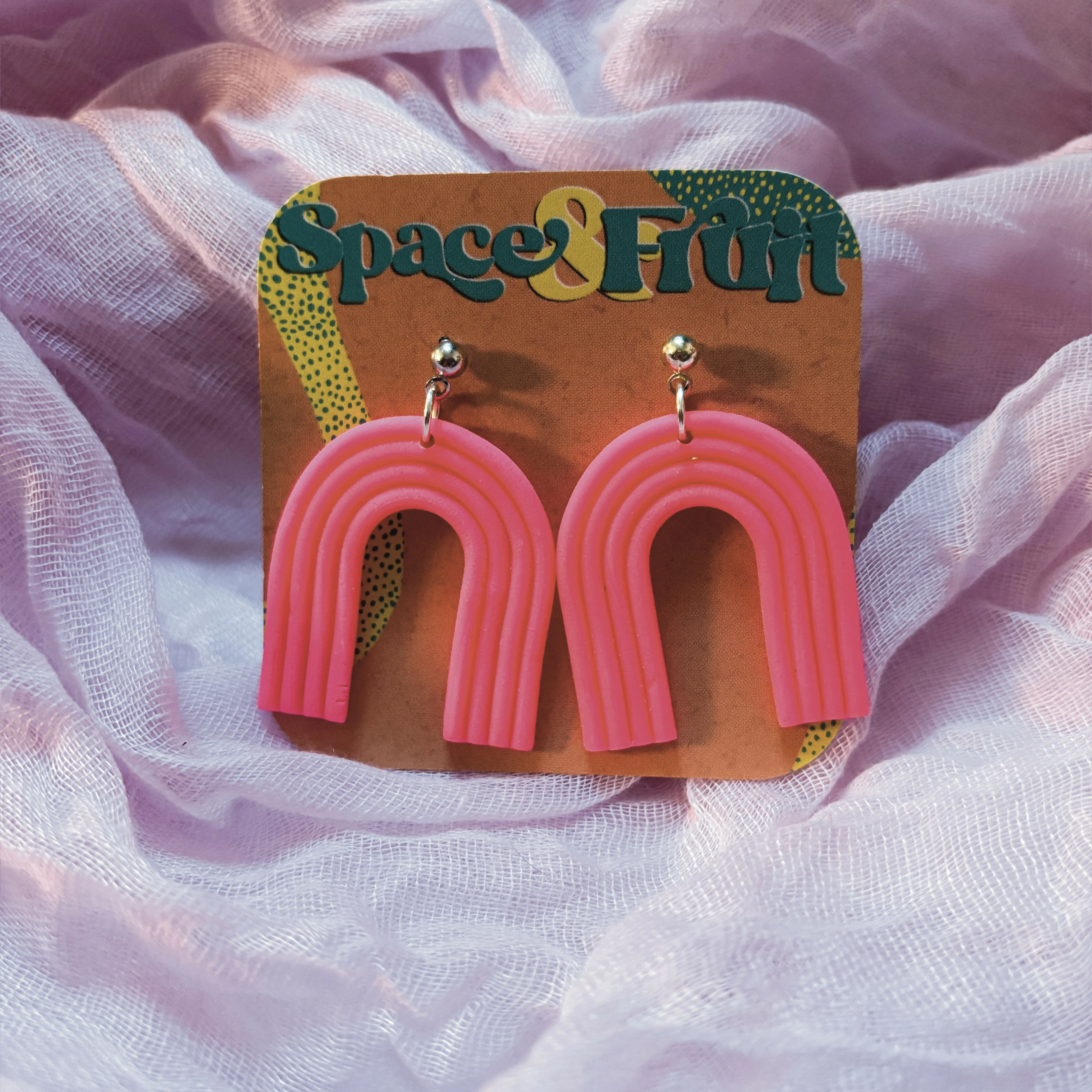Pink Neon Glow Rainbow Polymer Clay Earrings