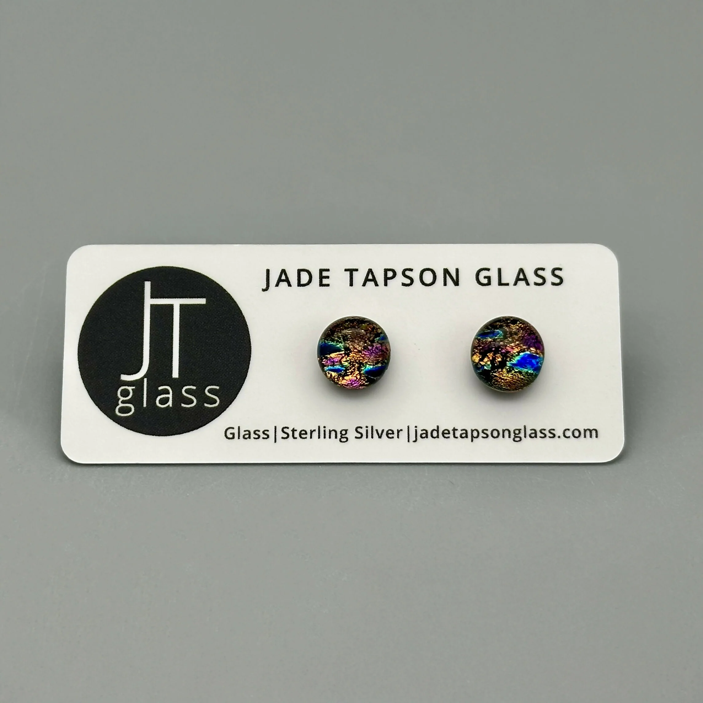 Pink & Orange Raindrop Dichroic Fused Glass Sterling Silver Stud Earrings - Handmade by Jade Tapson Glass.