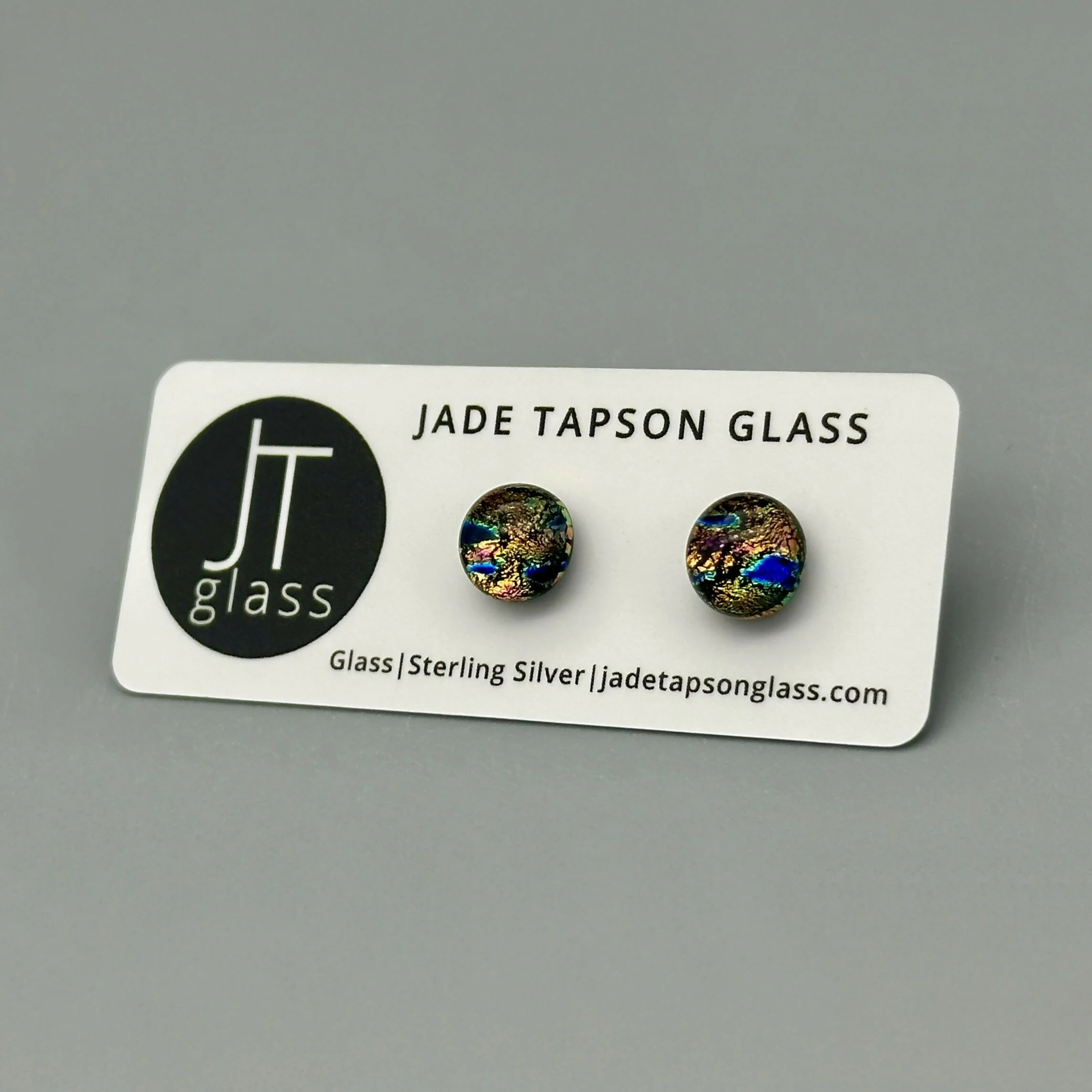 Pink & Orange Raindrop Dichroic Fused Glass Sterling Silver Stud Earrings - Handmade by Jade Tapson Glass. - Image 2