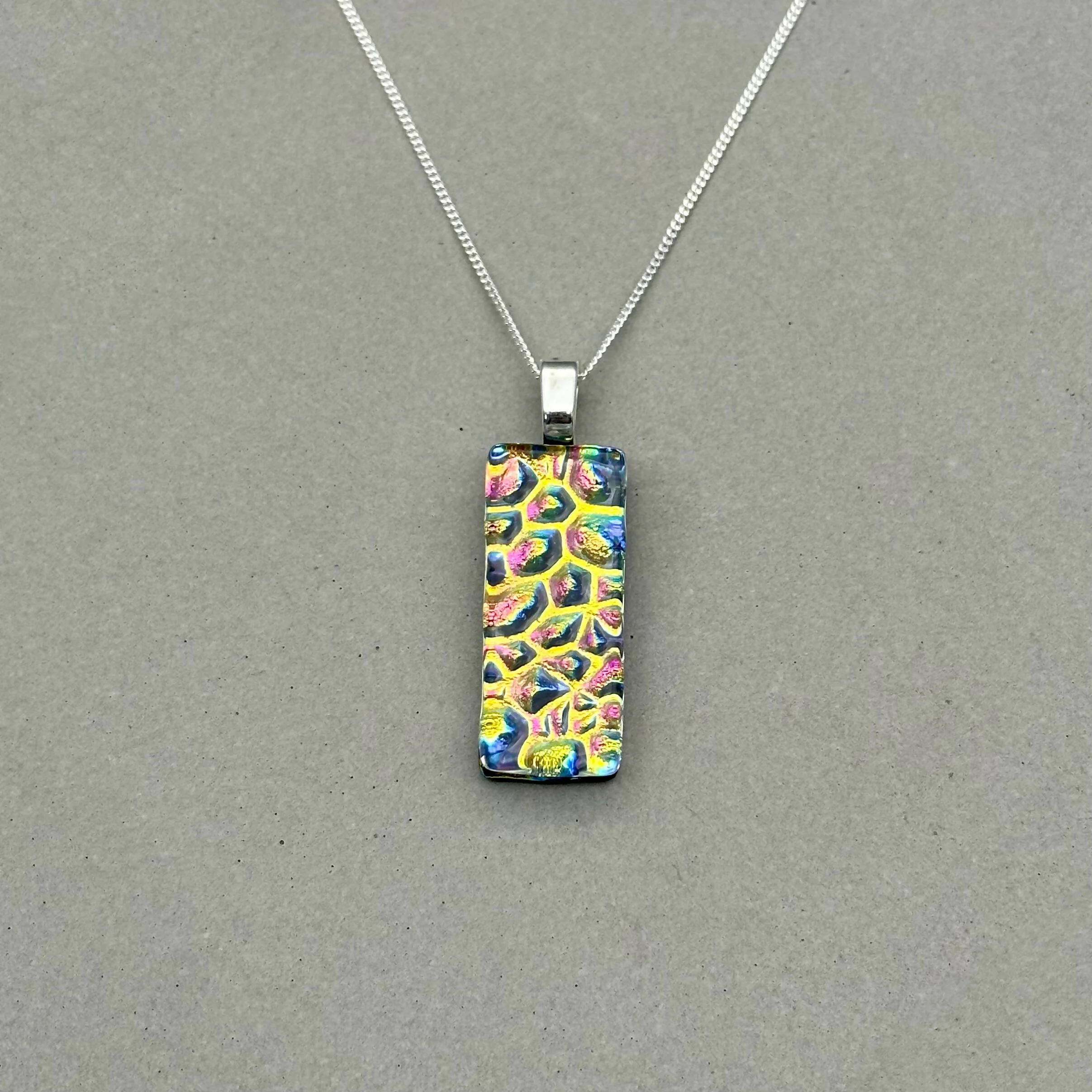 Pink & Orange Raindrop Dichroic Glass Necklace and Earrings Set - Sterling Silver, Handmade by Jade Tapson Glass - Image 4