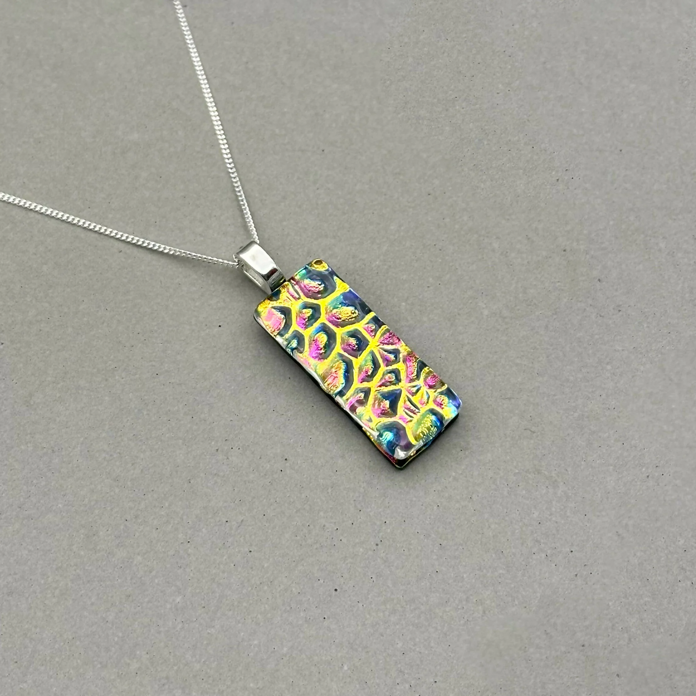Pink & Orange Raindrop Dichroic Glass Necklace and Earrings Set - Sterling Silver, Handmade by Jade Tapson Glass - Image 5