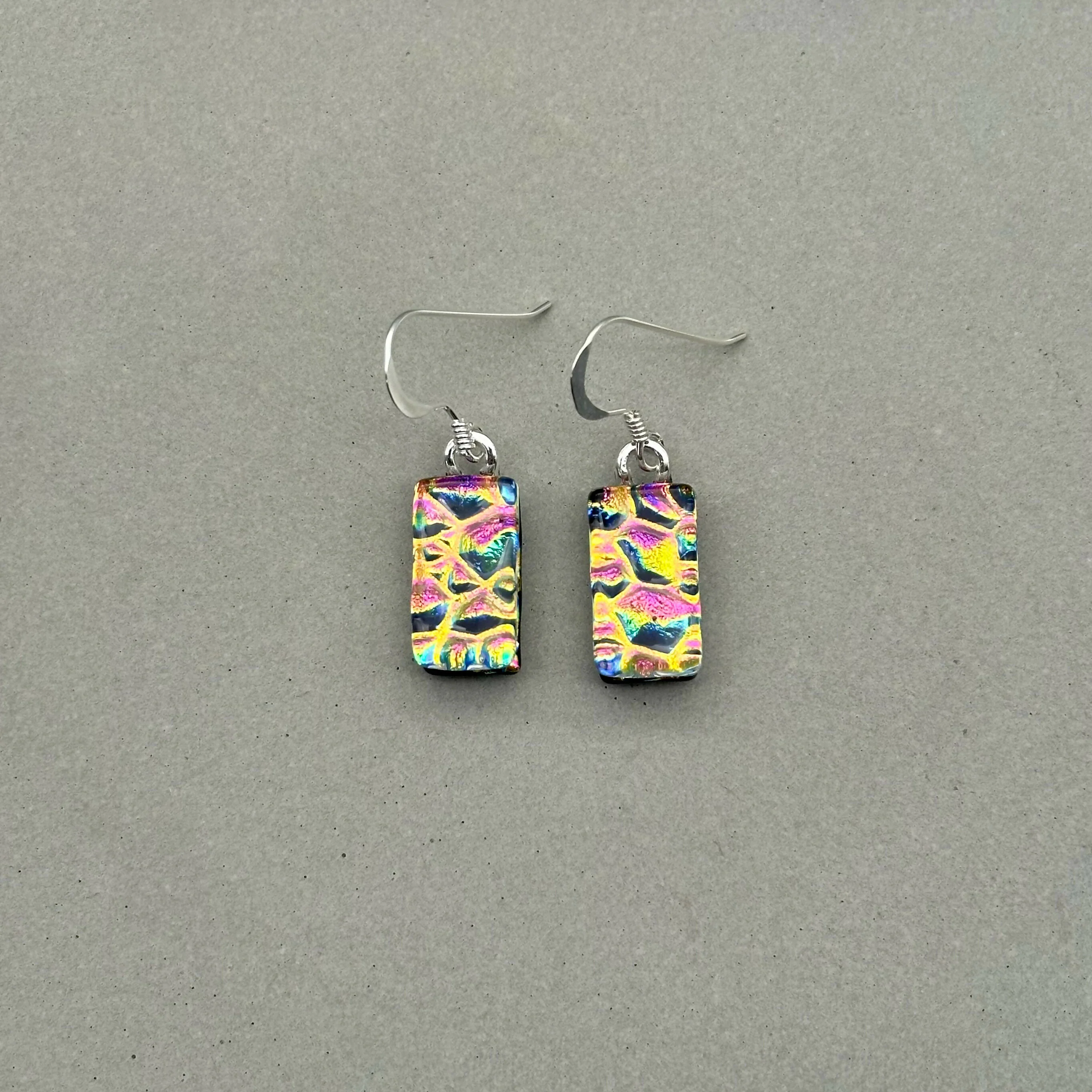 Pink & Orange Raindrop Dichroic Glass Necklace and Earrings Set - Sterling Silver, Handmade by Jade Tapson Glass - Image 7