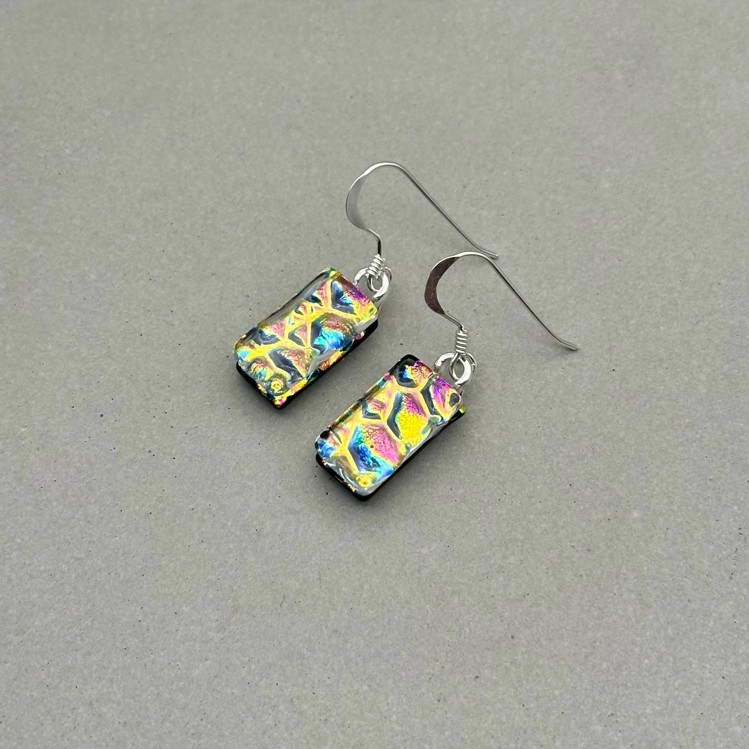 Pink & Orange Raindrop Dichroic Glass Necklace and Earrings Set - Sterling Silver, Handmade by Jade Tapson Glass - Image 8
