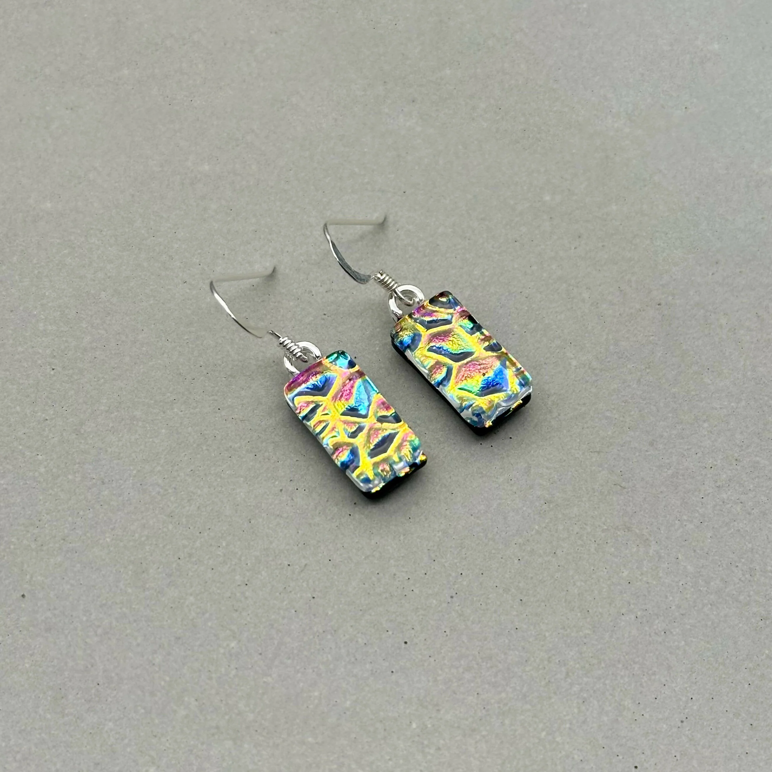 Pink & Orange Raindrop Dichroic Glass Necklace and Earrings Set - Sterling Silver, Handmade by Jade Tapson Glass - Image 9