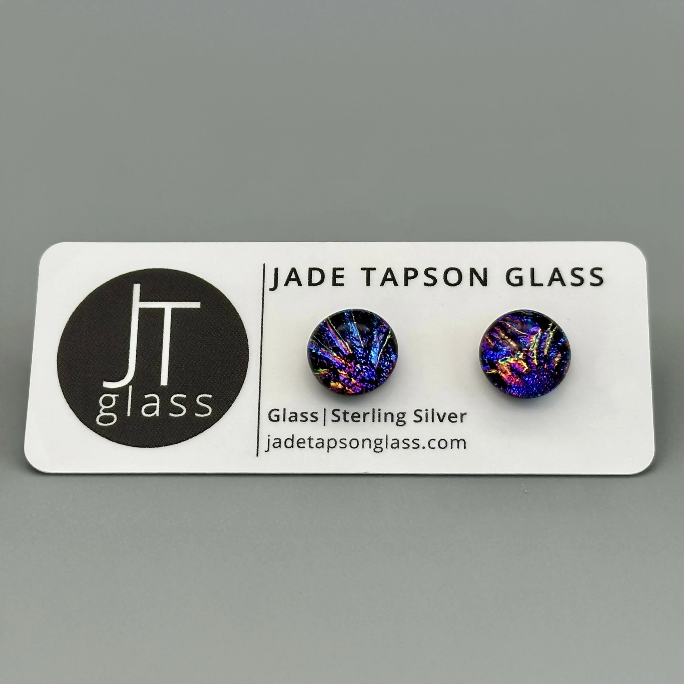 Pink & Purple Flower Dichroic Fused Glass Sterling Silver Stud Earrings - Handmade by Jade Tapson Glass. - Image 4